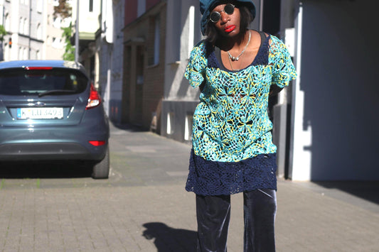 Crochet Lace Tunic Vintage Boho Floral Knit Top Turquoise Yellow Mesh Beach Coverup