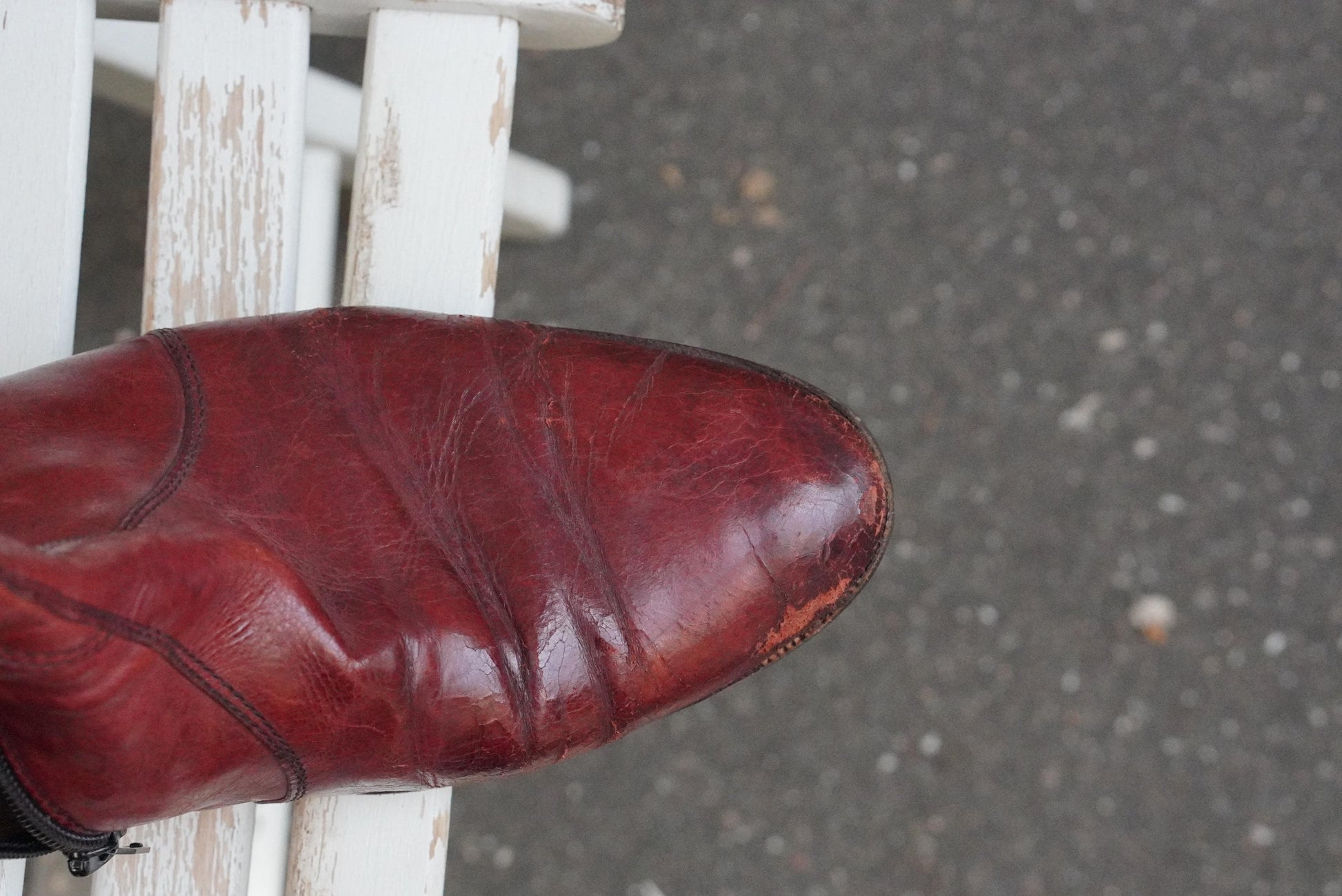 Vintage Oxblood Leather Boots Mid Calf Pointed Toe Zip Up 70s Style Burgundy