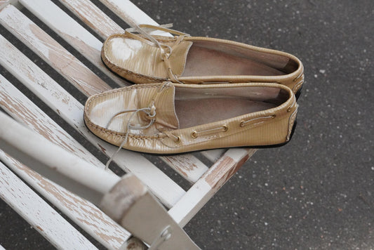 Vintage Italian Leather Loafers| Minimalist Animal Print Embossed Beige Moccasins Size 38 Flat Shoes