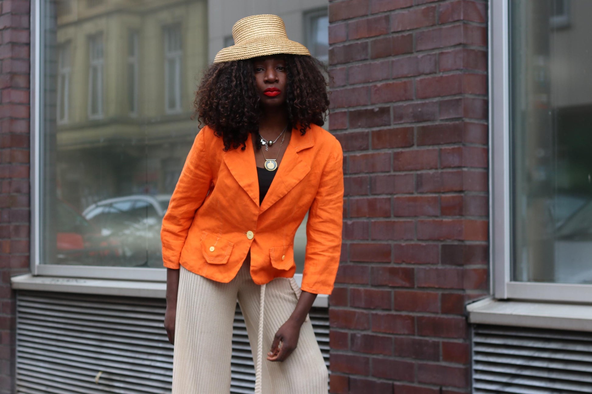 Orange Linen Blazer Vintage 90s Summer Jacket Single Breasted Lightweight Coat
