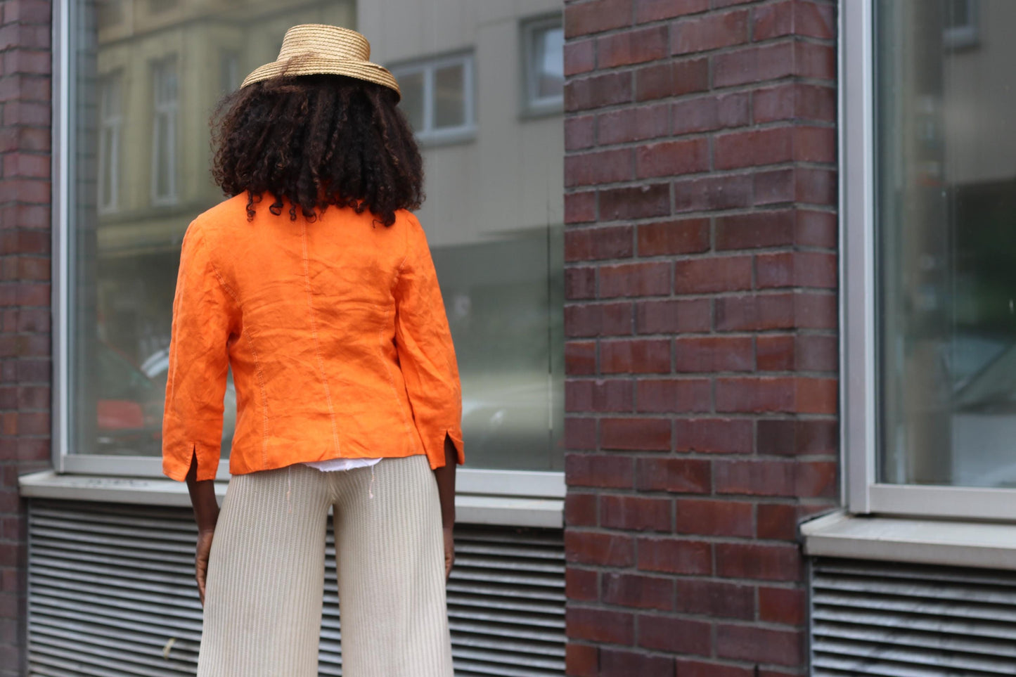 Orange Linen Blazer Vintage 90s Summer Jacket Single Breasted Lightweight Coat