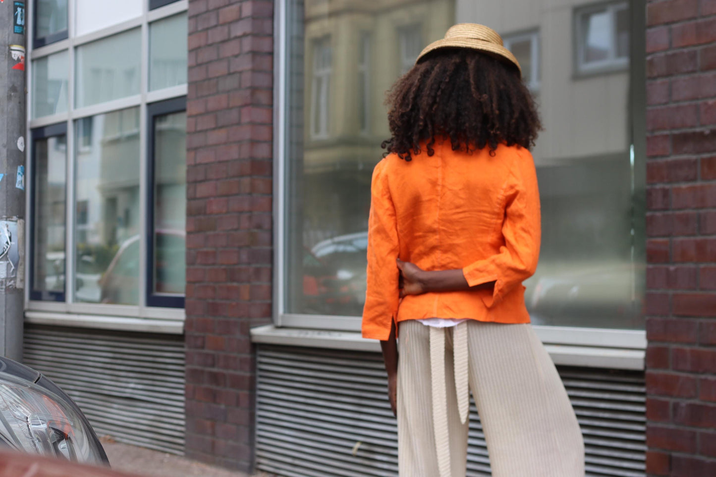 Orange Linen Blazer Vintage 90s Summer Jacket Single Breasted Lightweight Coat