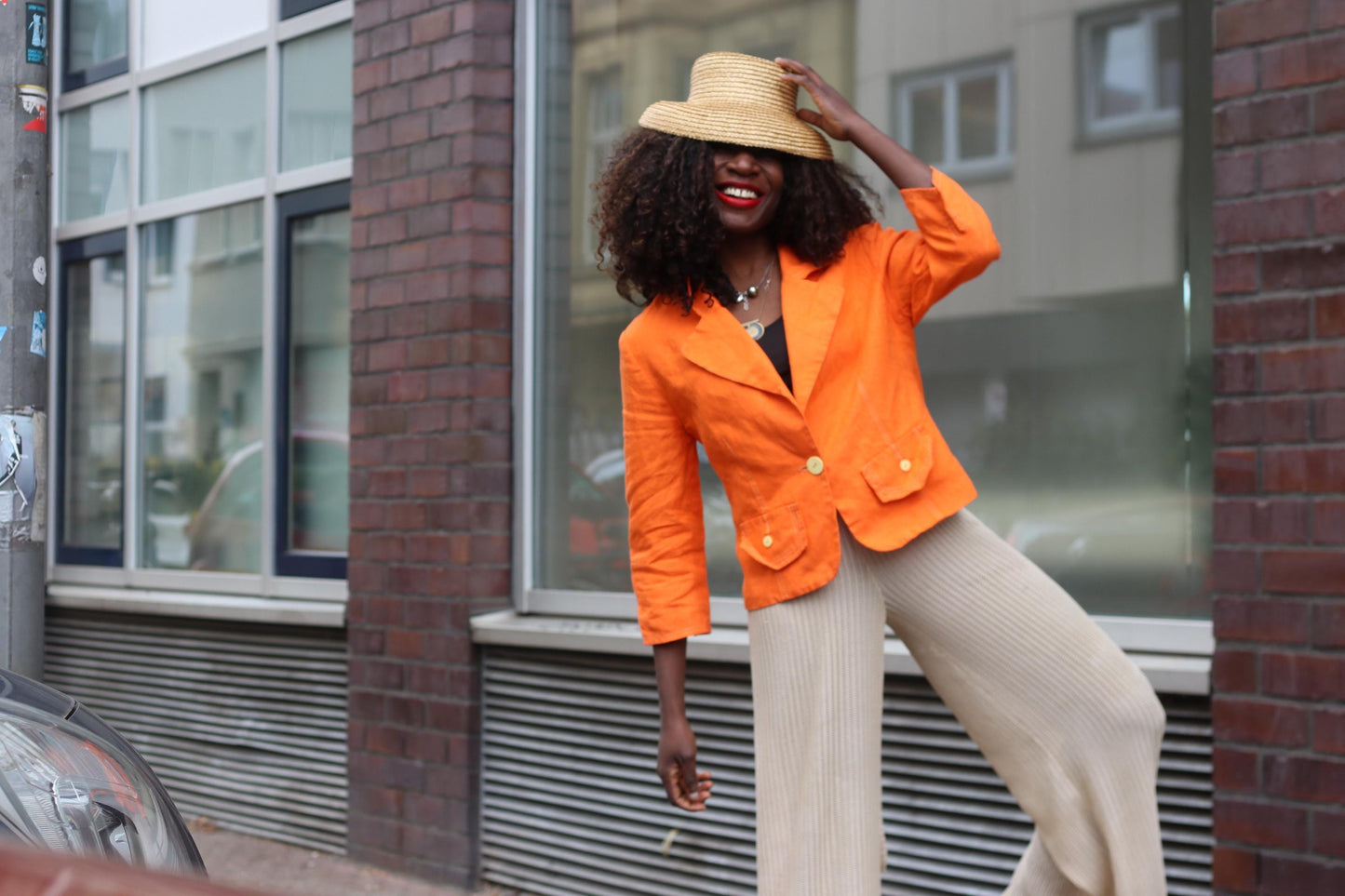 Orange Linen Blazer Vintage 90s Summer Jacket Single Breasted Lightweight Coat
