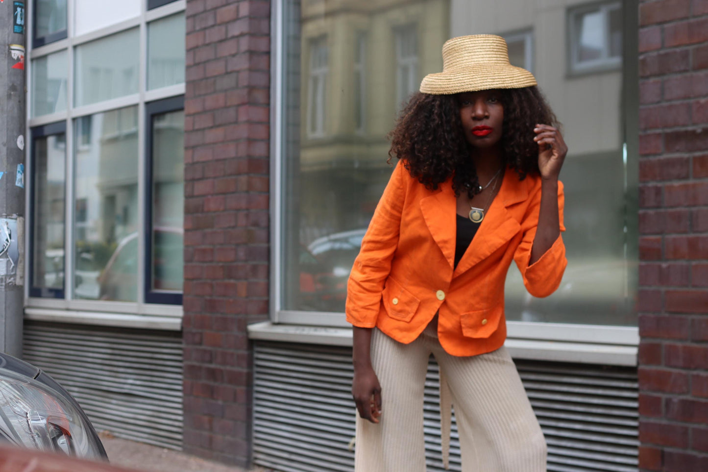 Orange Linen Blazer Vintage 90s Summer Jacket Single Breasted Lightweight Coat