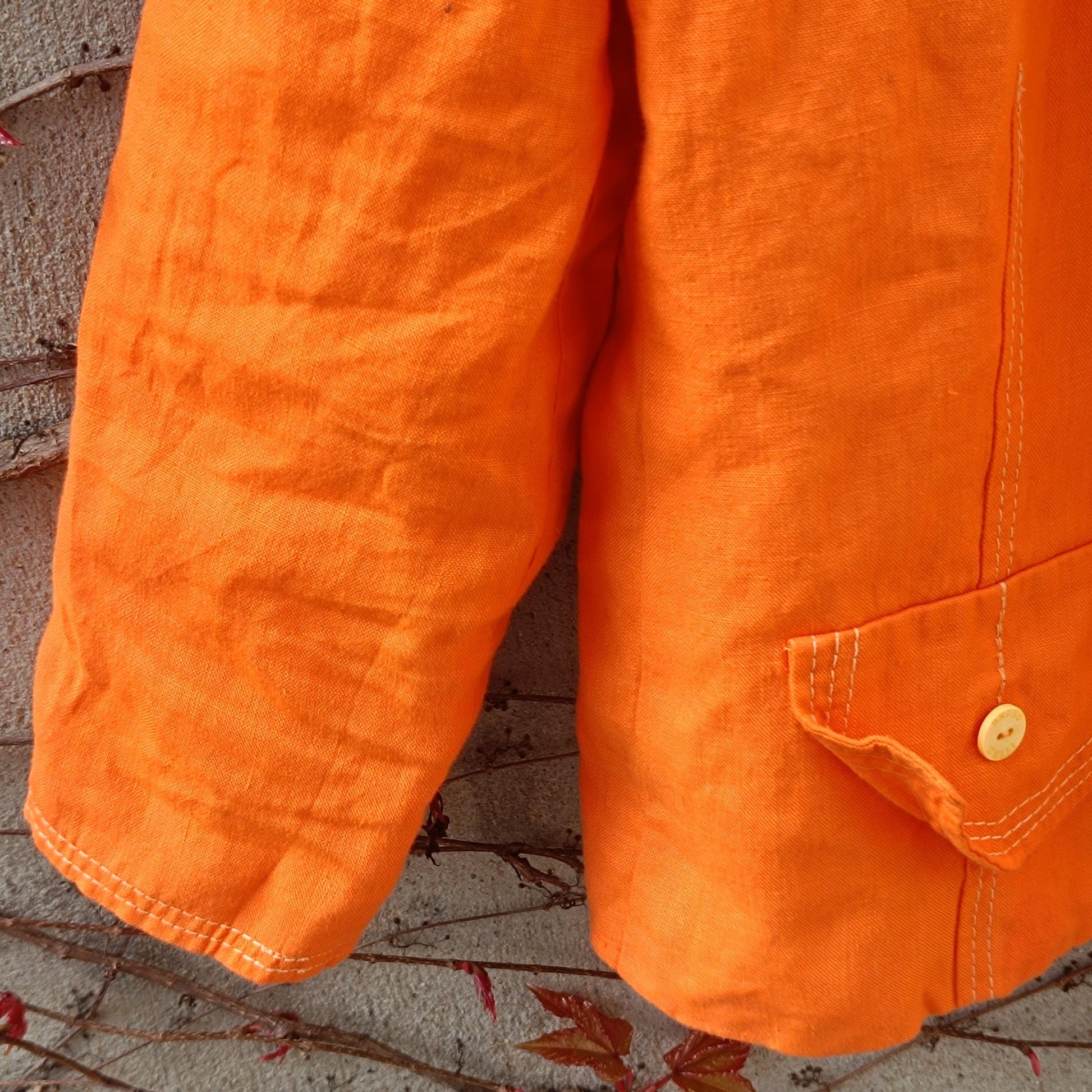 Orange Linen Blazer Vintage 90s Summer Jacket Single Breasted Lightweight Coat