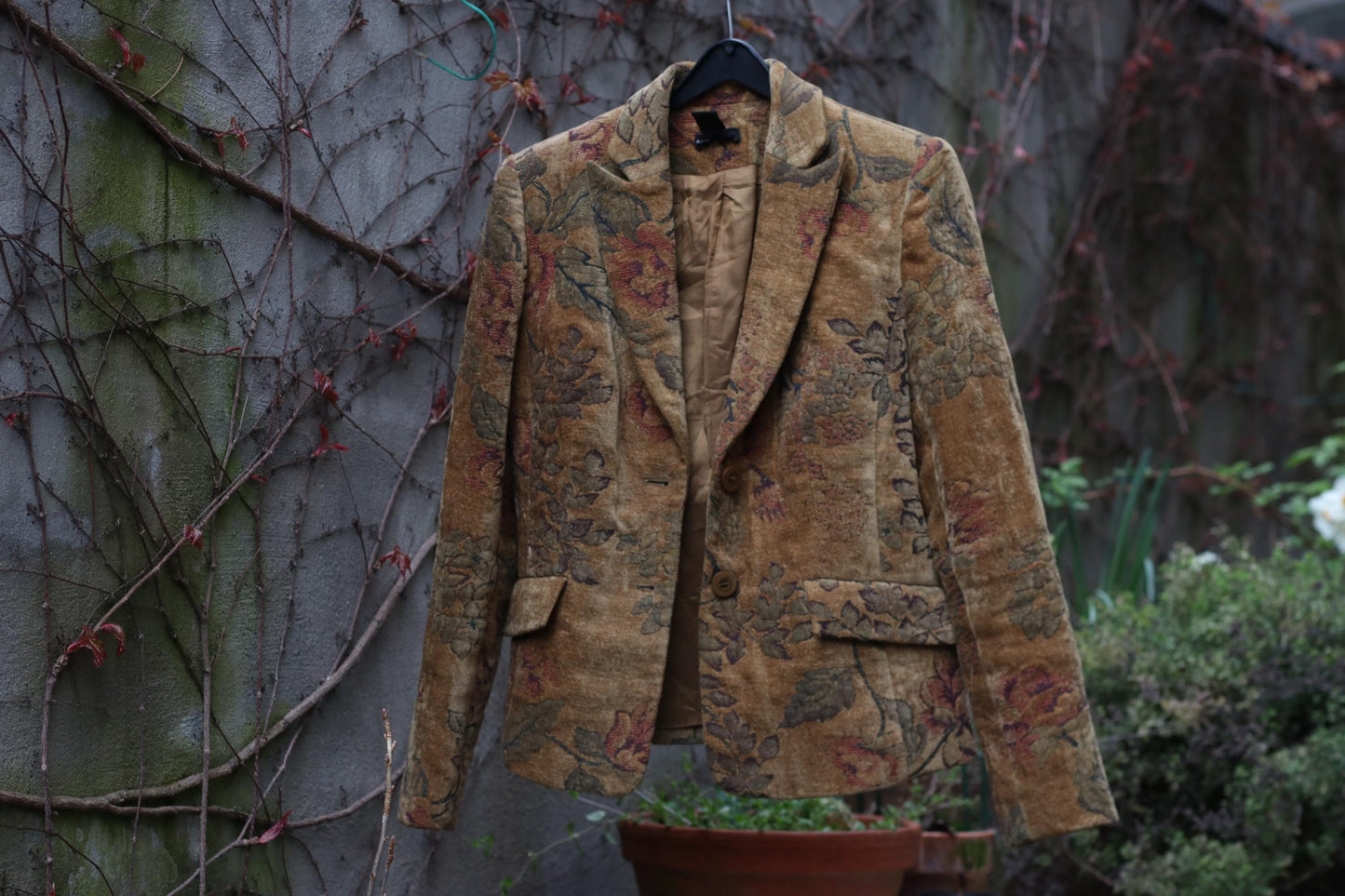 Vintage Grace Elements Floral Tapestry Blazer Woven Jacquard Jacket 90s Boho Floral Coat S