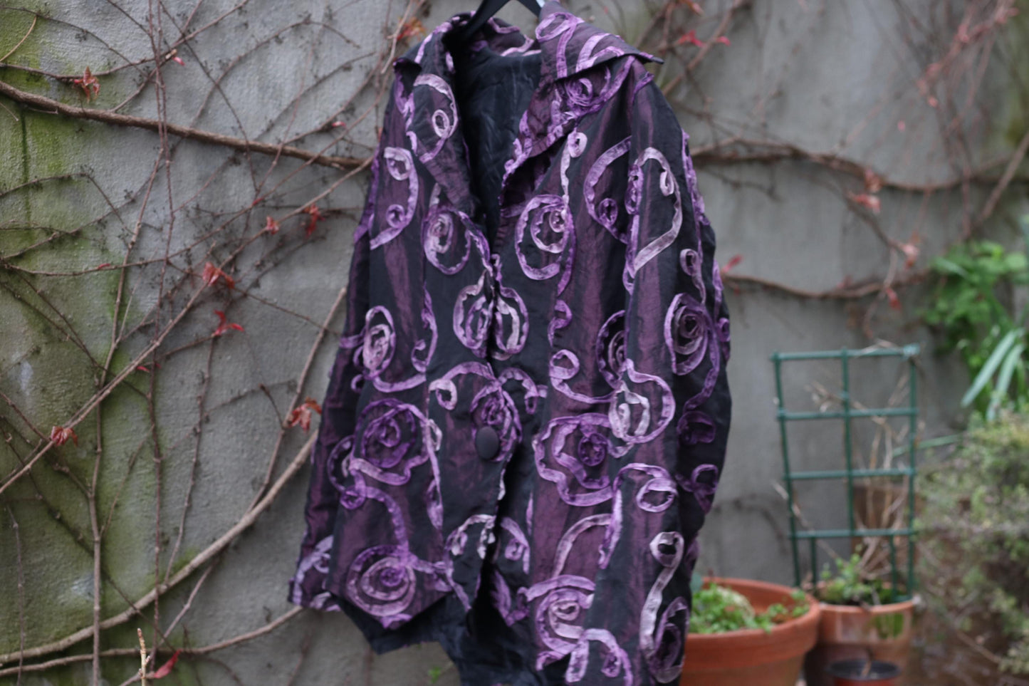 Vintage Purple Rose Textured Jacket Sculptural 90s Avant Garde Blazer