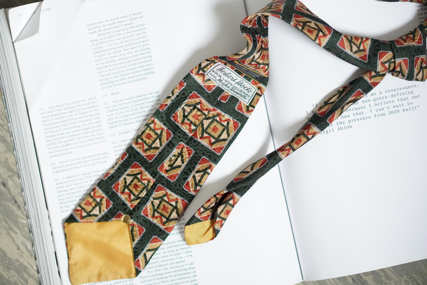 Vintage Silk Tie Herbert Stock Cologne Geometric Art Deco Print Green Red Silk