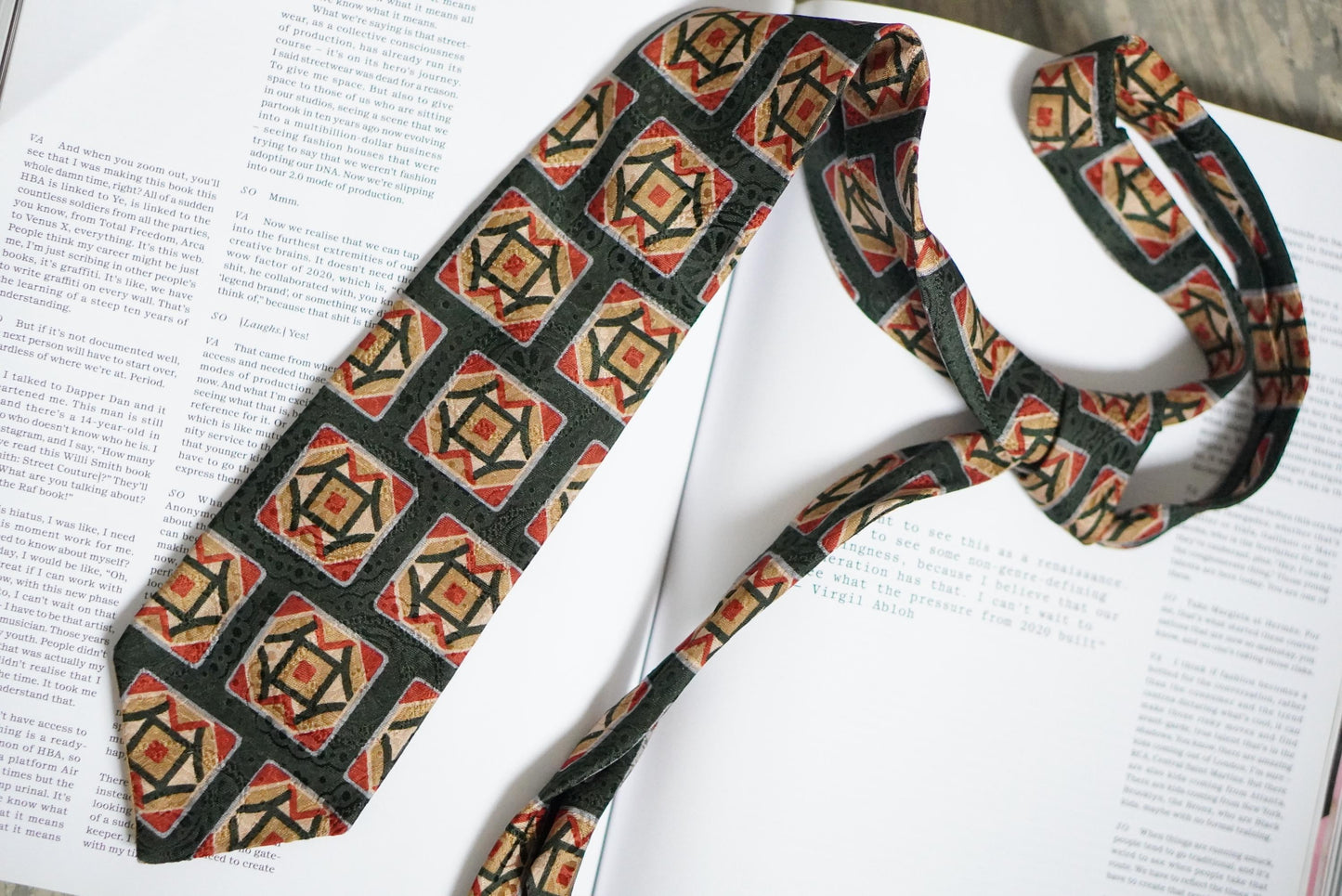 Vintage Silk Tie Herbert Stock Cologne Geometric Art Deco Print Green Red Silk