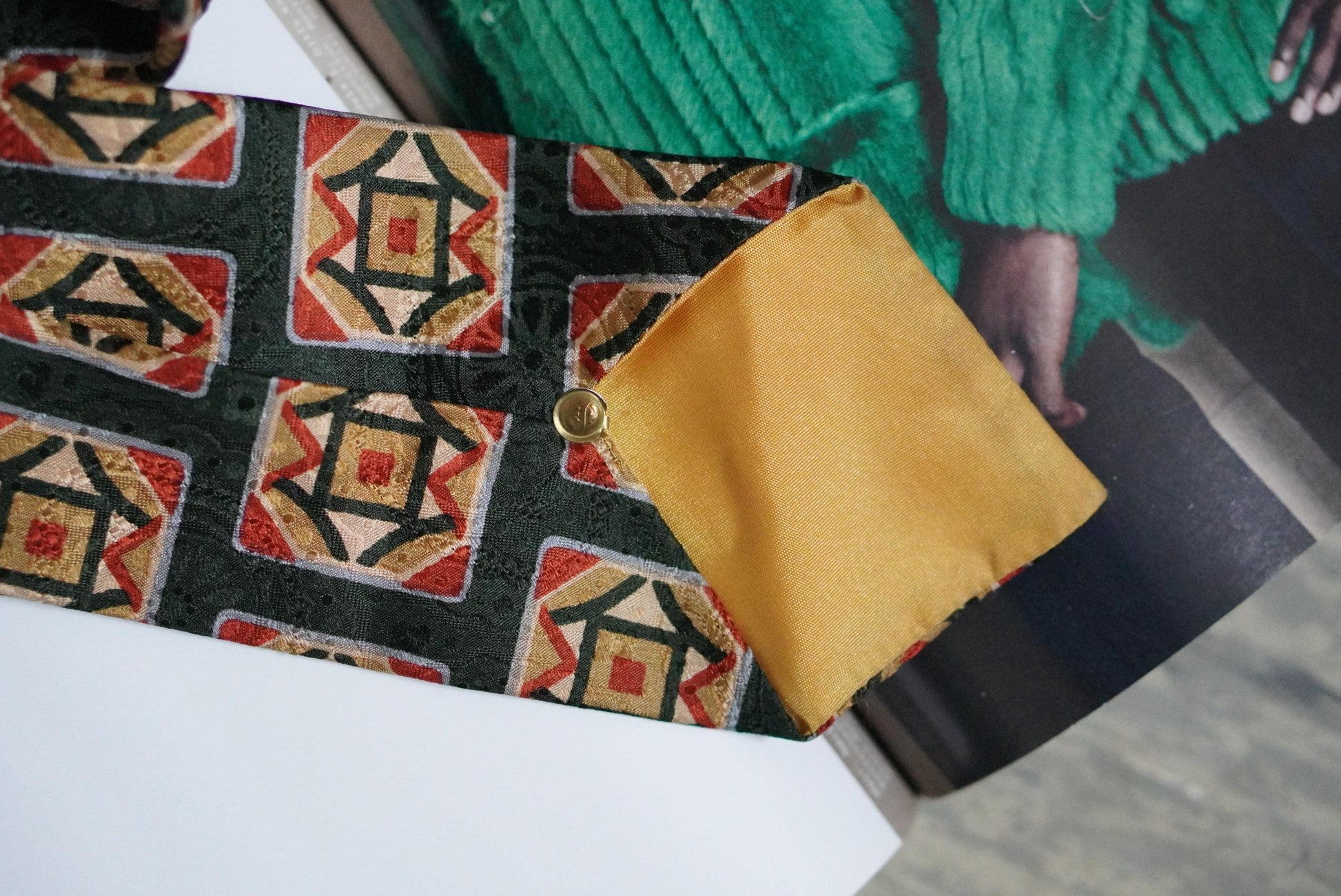 Vintage Silk Tie Herbert Stock Cologne Geometric Art Deco Print Green Red Silk