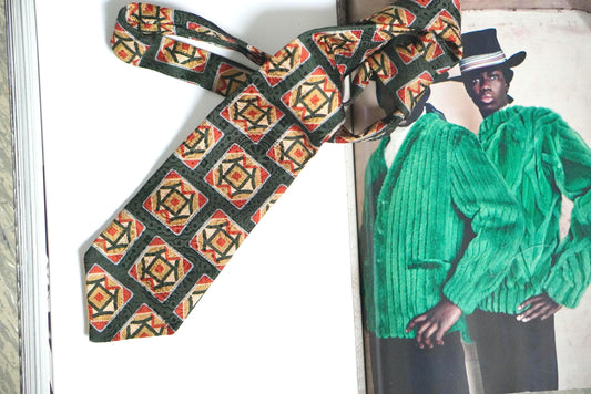 Vintage Silk Tie Herbert Stock Cologne Geometric Art Deco Print Green Red Silk
