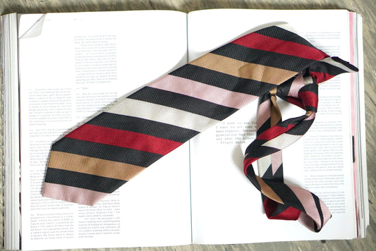 Vintage Silk Tie Striped Multi Color Necktie Geometric Retro 1990s Pure Silk Men