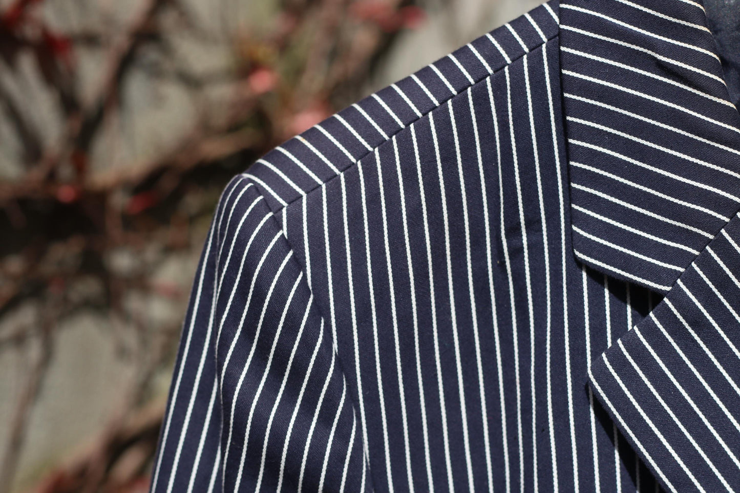 Vintage Pinstripe Blazer Navy Blue White Striped Oversized Jacket Women’s Size M