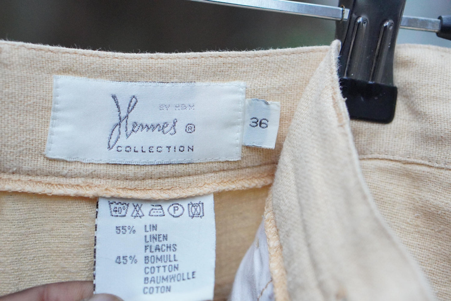 Vintage Linen Blend High Waisted Trousers Cream Pale Yellow Hennes Pants Size 36 Small