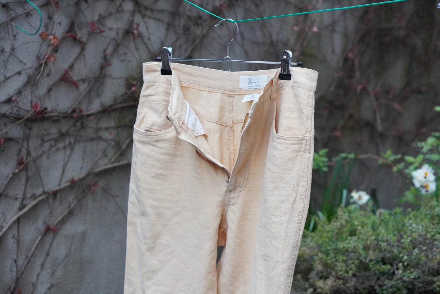 Vintage Linen Blend High Waisted Trousers Cream Pale Yellow Hennes Pants Size 36 Small