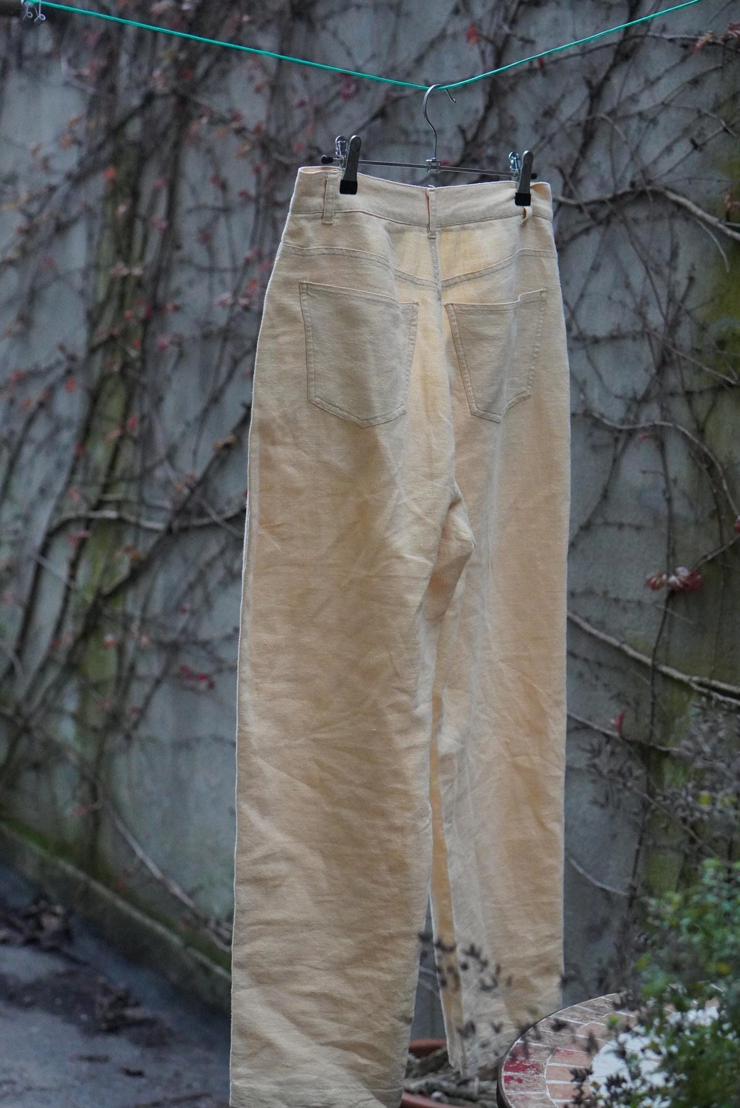 Vintage Linen Blend High Waisted Trousers Cream Pale Yellow Hennes Pants Size 36 Small