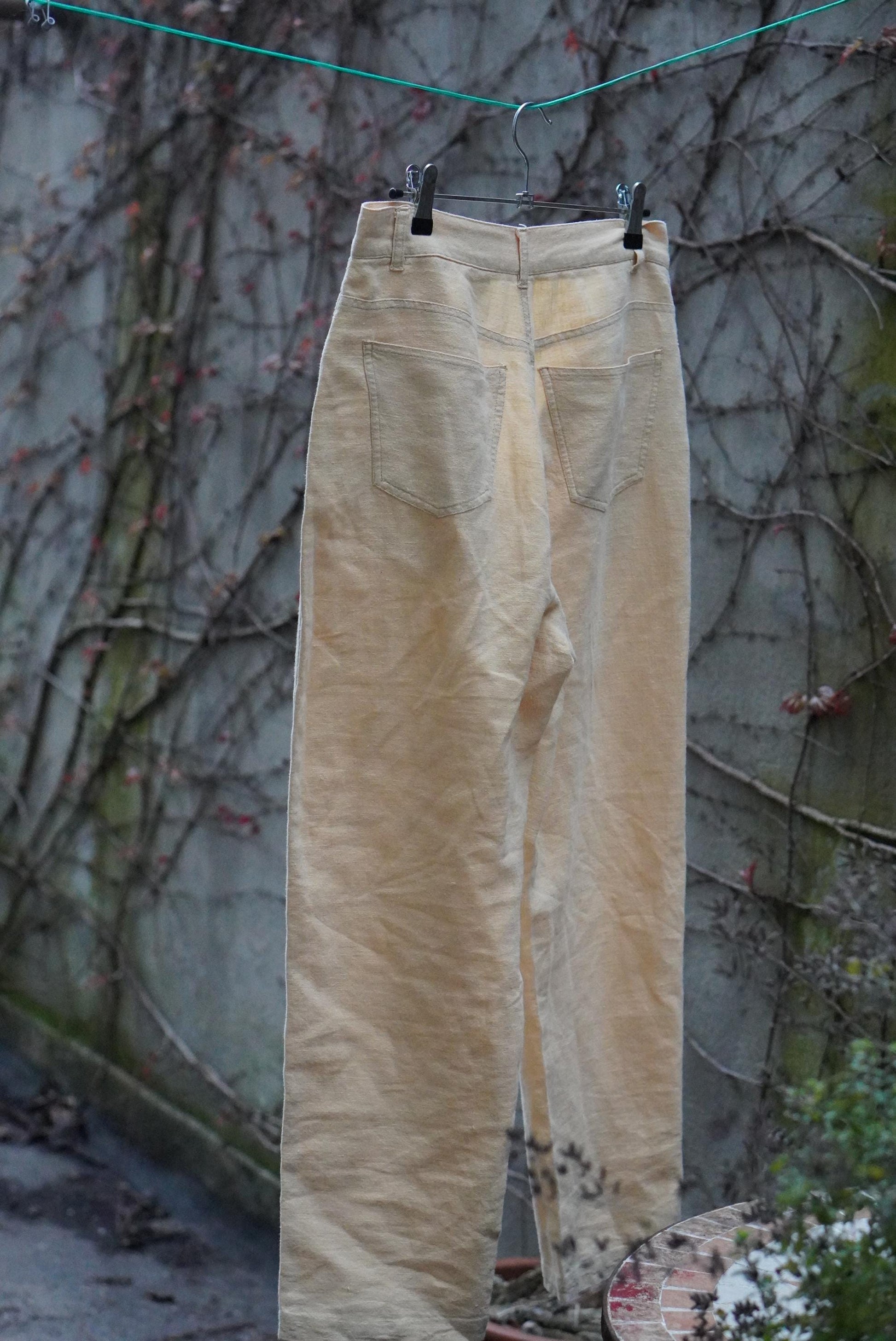 Vintage Linen Blend High Waisted Trousers Cream Pale Yellow Hennes Pants Size 36 Small