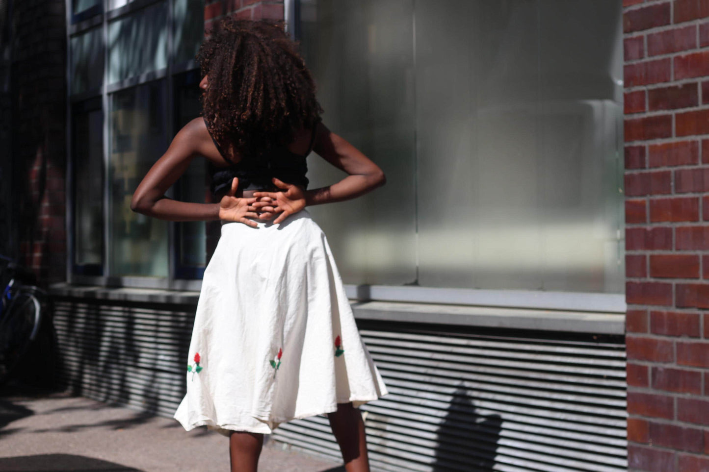 Vintage Embroidered Wrap Skirt White Cotton Floral Midi Skirt Boho Summer A-Line