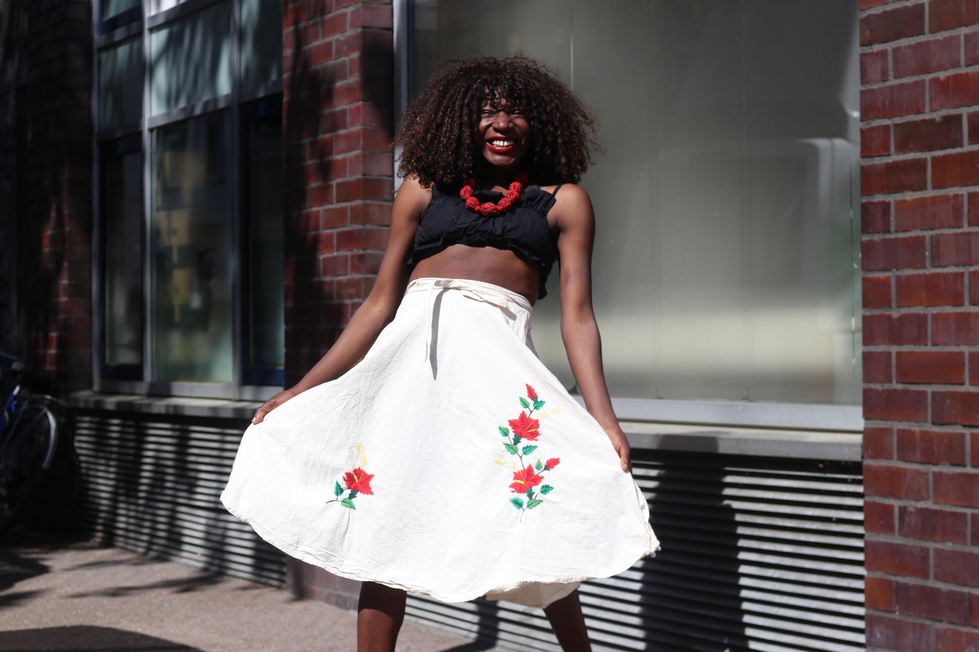 Vintage Embroidered Wrap Skirt White Cotton Floral Midi Skirt Boho Summer A-Line