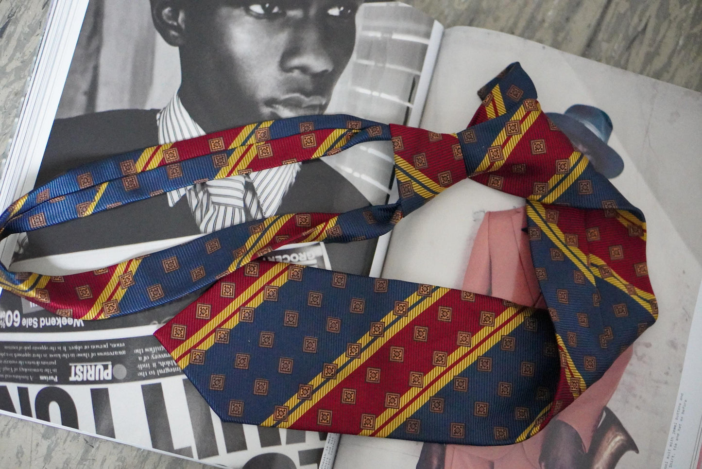 Vintage Silk Tie Prochownick Italy Geometric Red Blue Gold Striped Necktie Retro