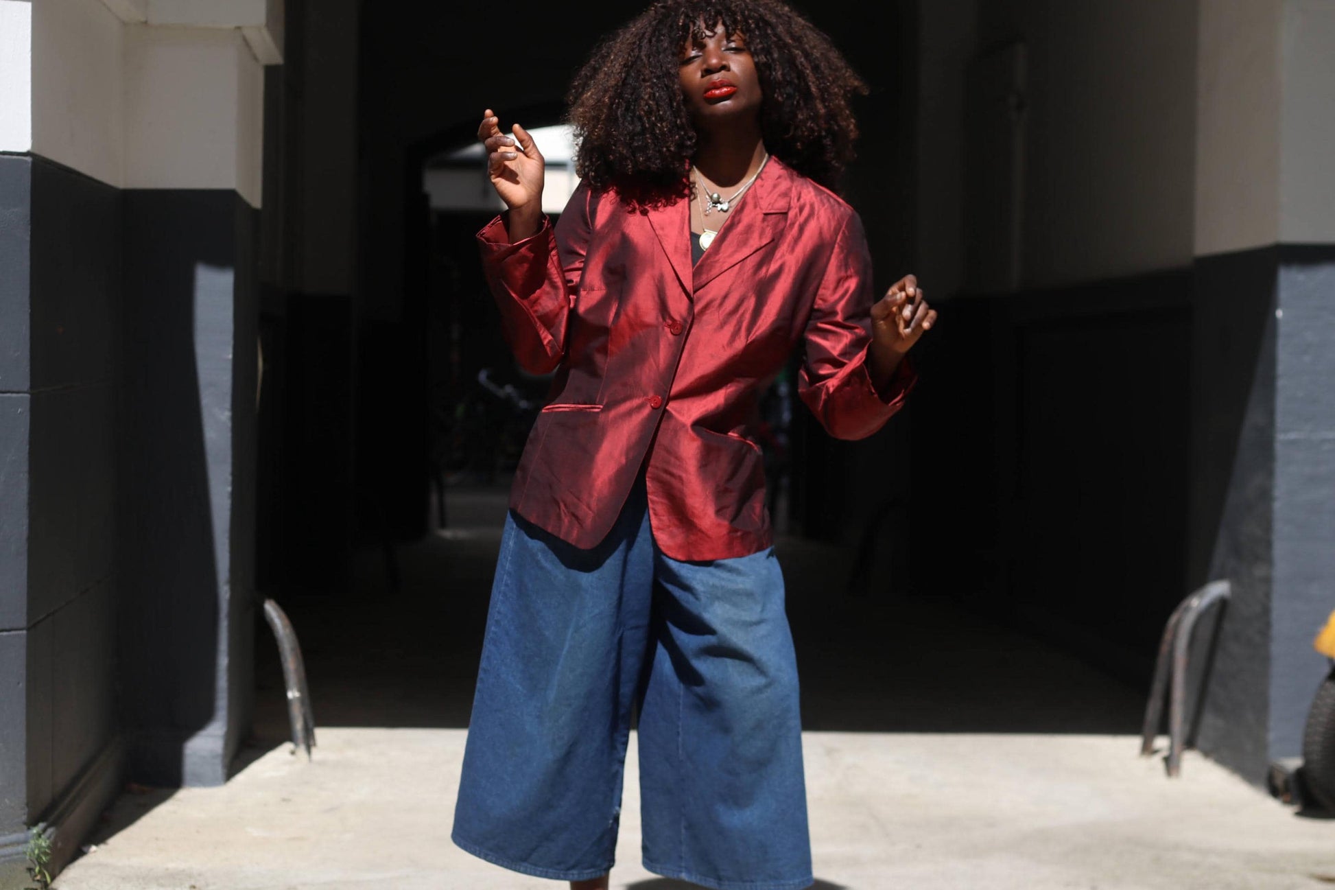 Apriori Vintage 90s Raw Silk Blazer Red Burgundy Iridescent Jacket Women’s Size L