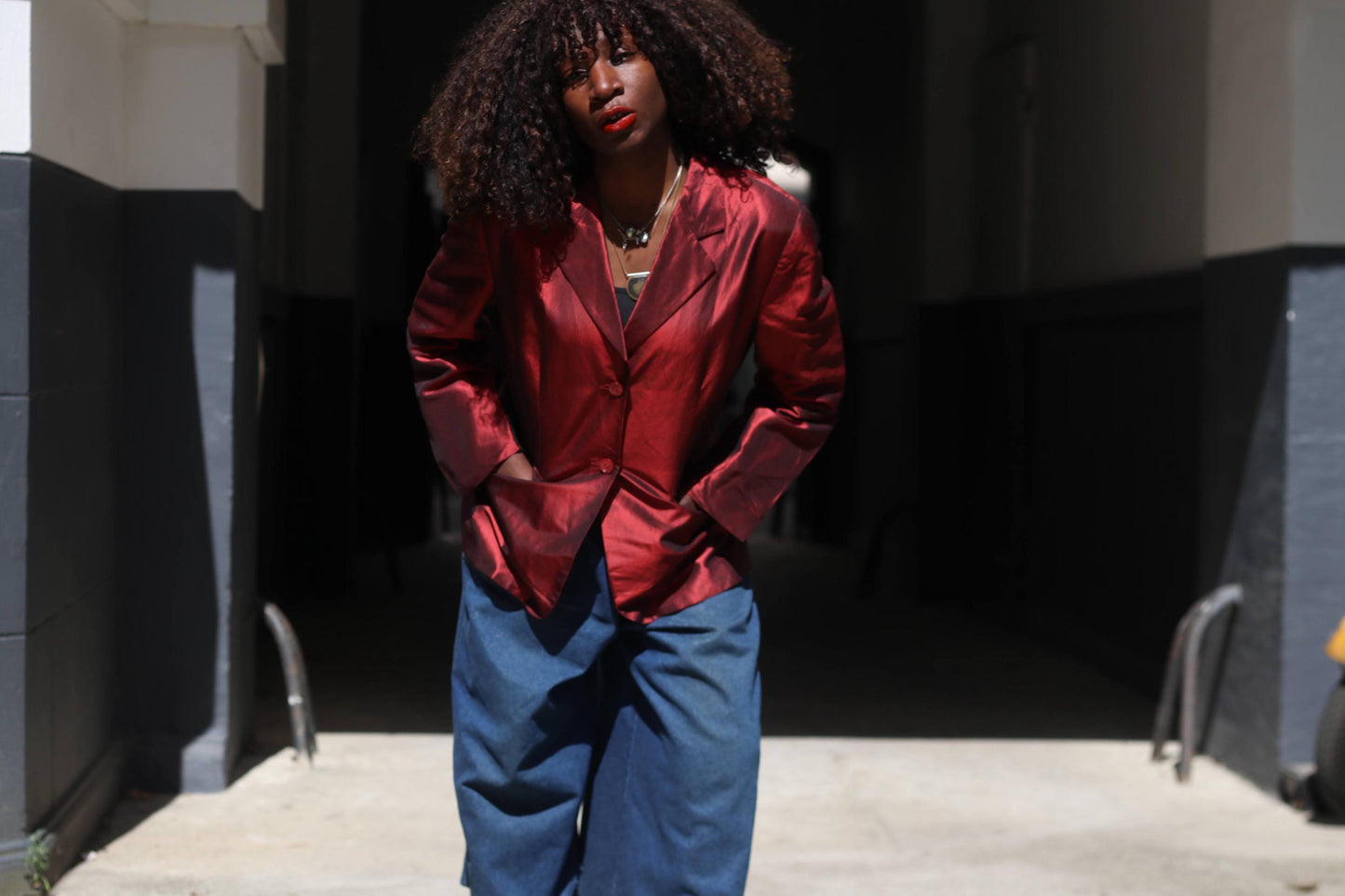 Apriori Vintage 90s Raw Silk Blazer Red Burgundy Iridescent Jacket Women’s Size L