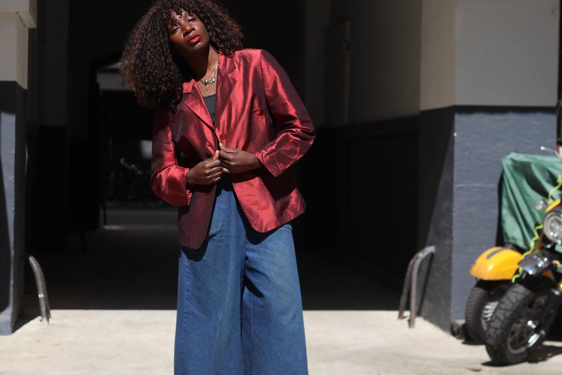 Apriori Vintage 90s Raw Silk Blazer Red Burgundy Iridescent Jacket Women’s Size L
