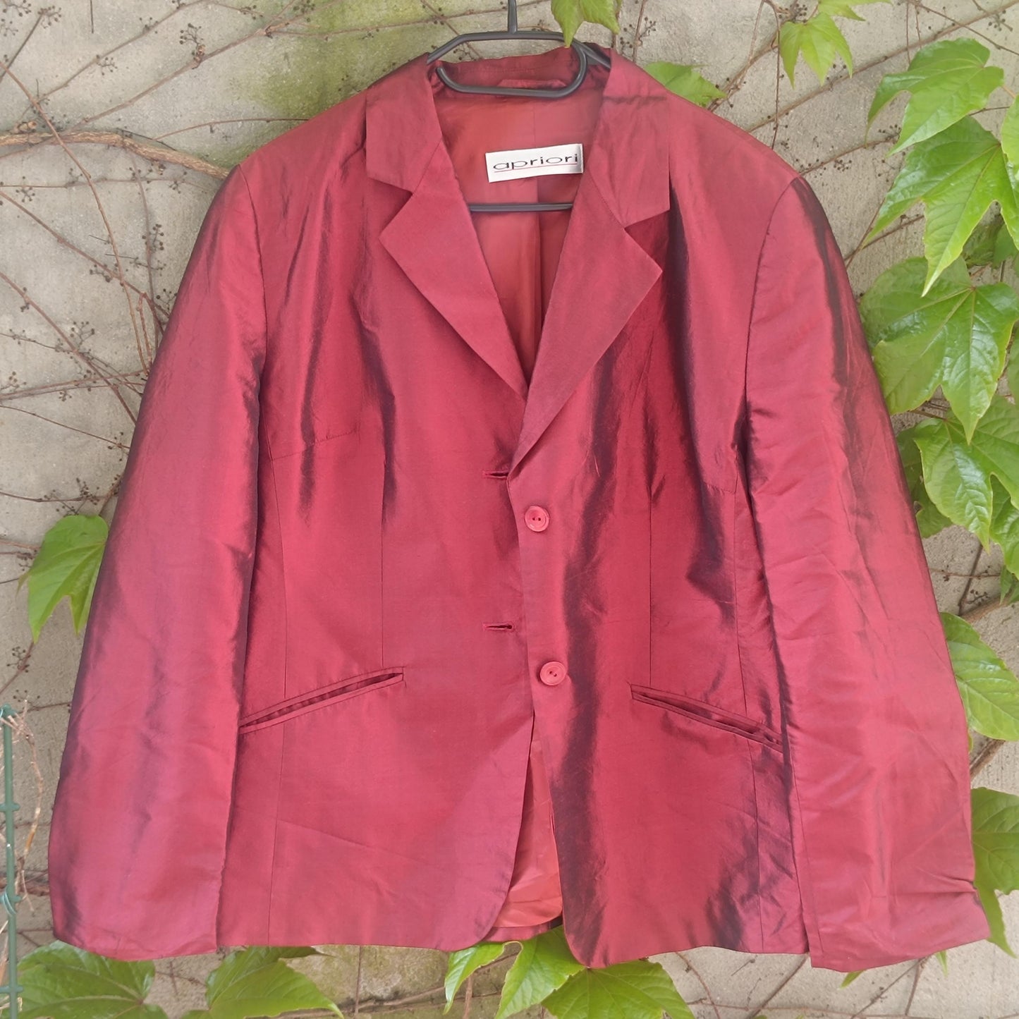 Apriori Vintage 90s Raw Silk Blazer Red Burgundy Iridescent Jacket Women’s Size L