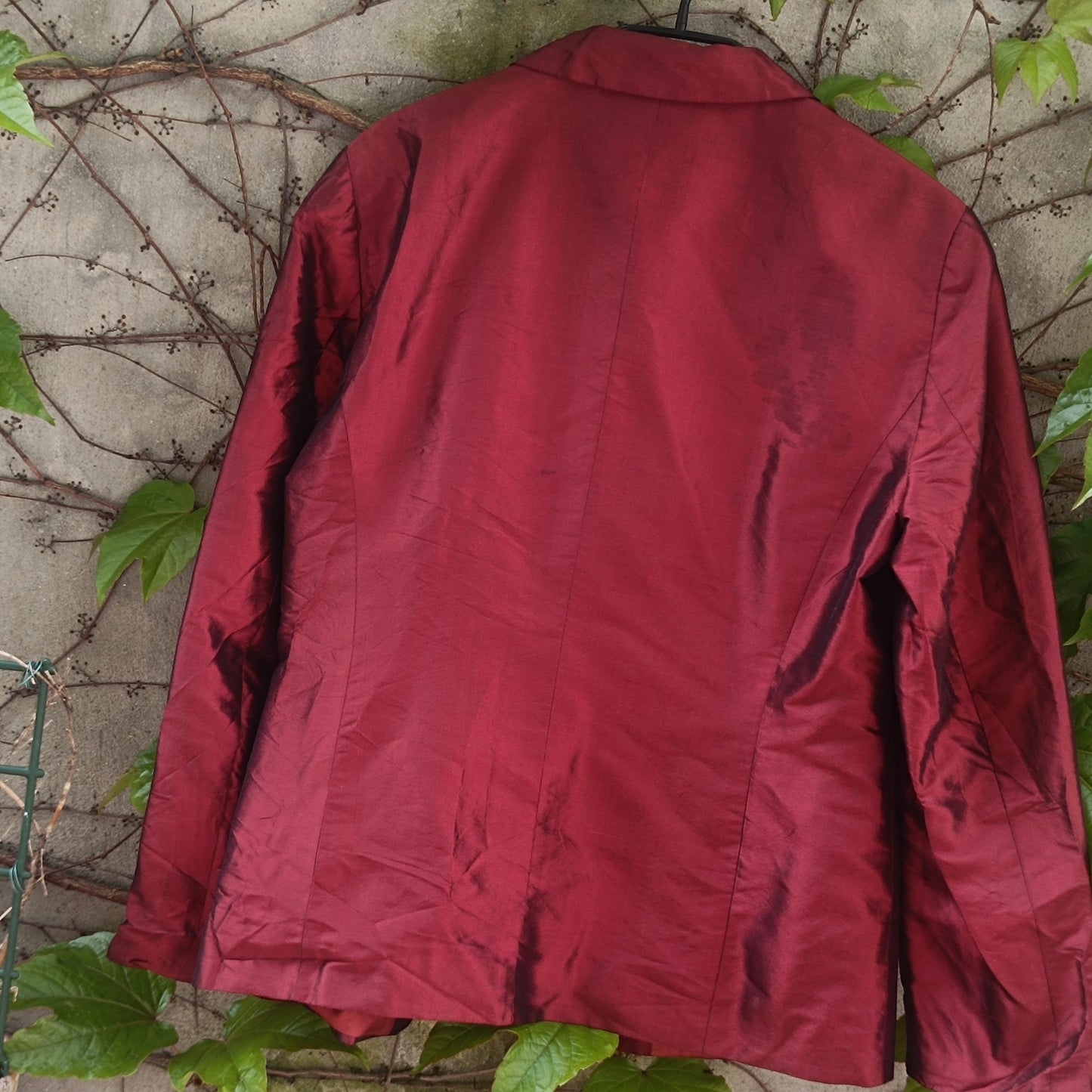 Apriori Vintage 90s Raw Silk Blazer Red Burgundy Iridescent Jacket Women’s Size L