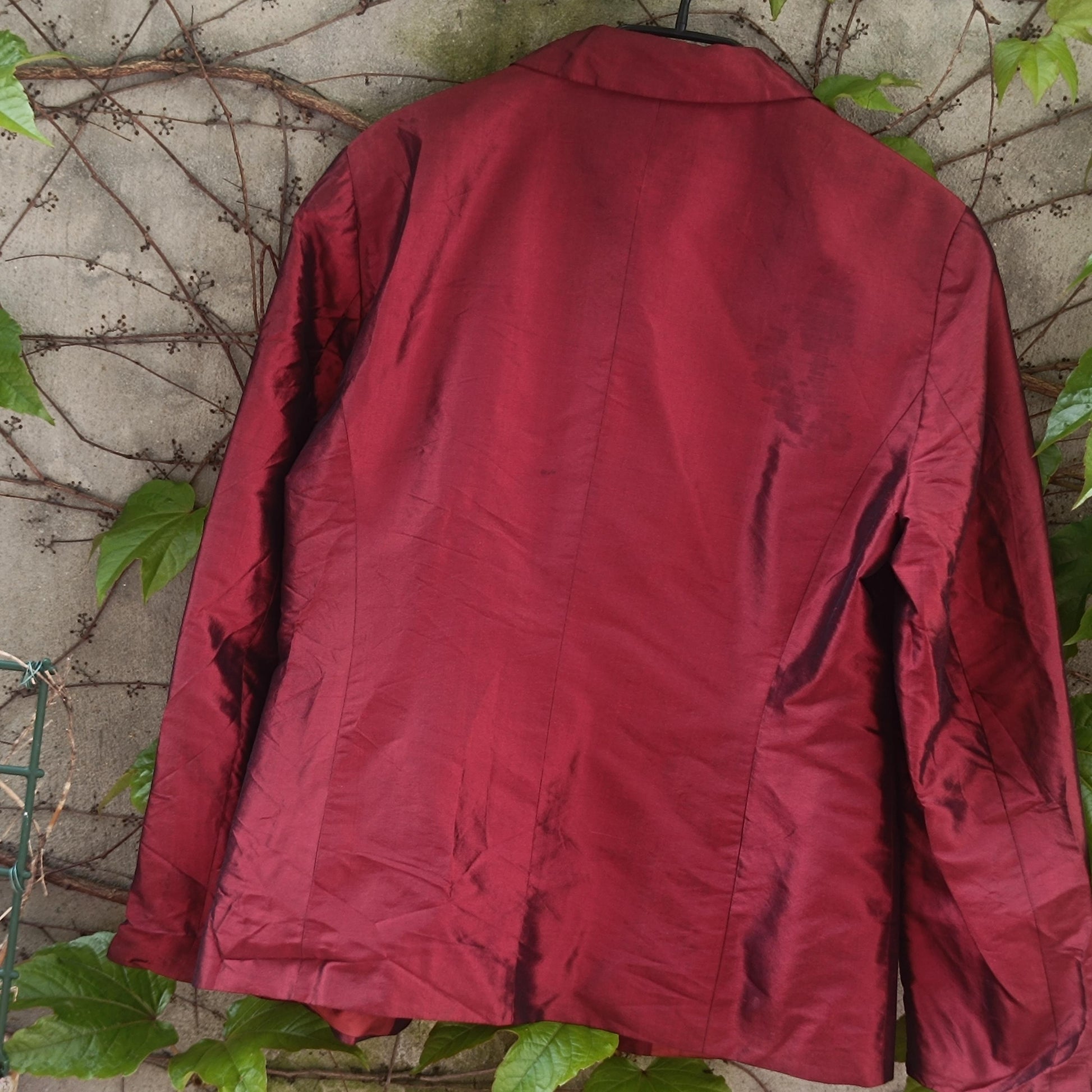Apriori Vintage 90s Raw Silk Blazer Red Burgundy Iridescent Jacket Women’s Size L
