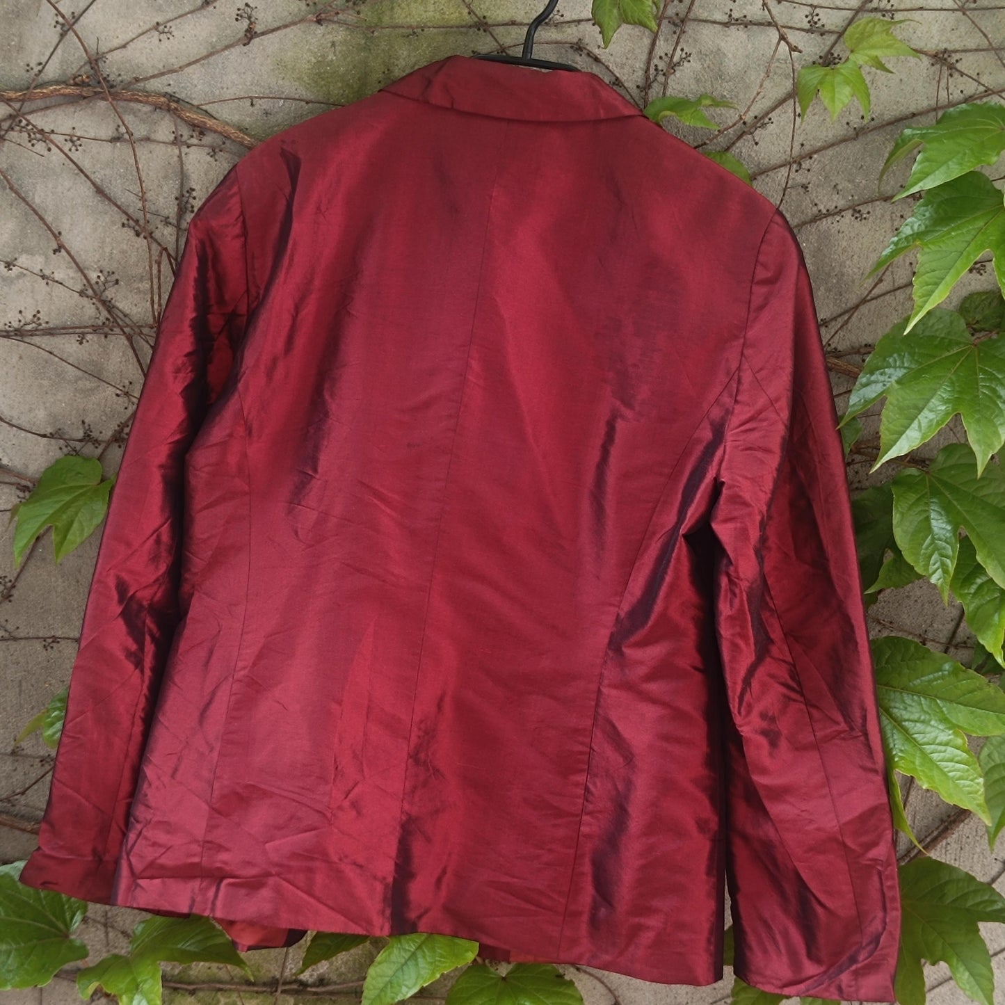 Apriori Vintage 90s Raw Silk Blazer Red Burgundy Iridescent Jacket Women’s Size L
