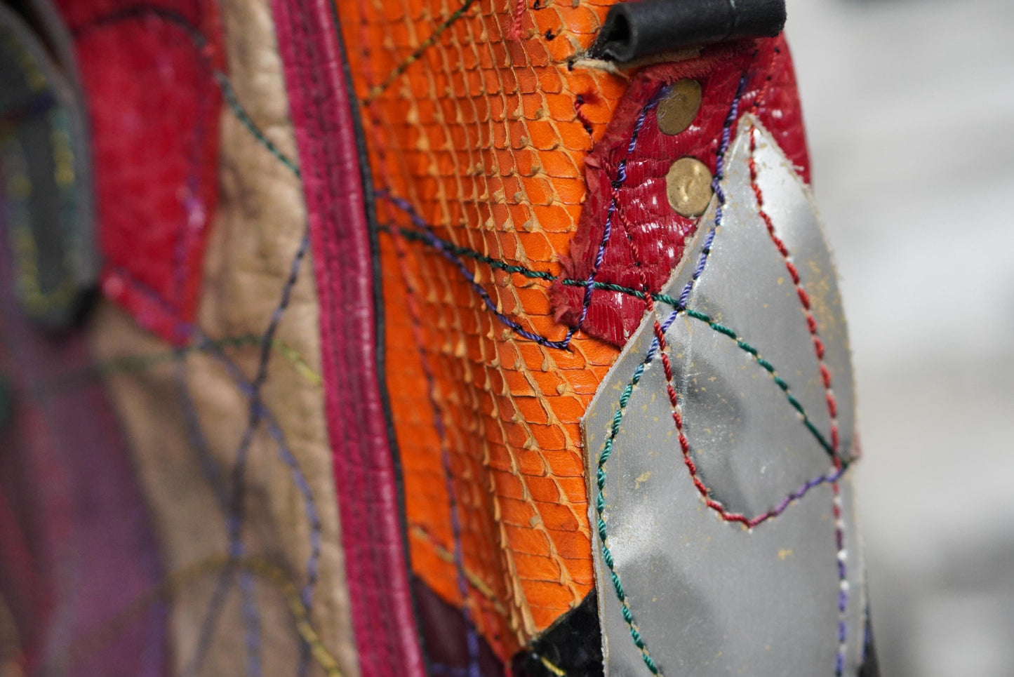 Vintage Fara Dakar Patchwork Leder Tasche Handarbeit Bunt Shopper Unikat 90er