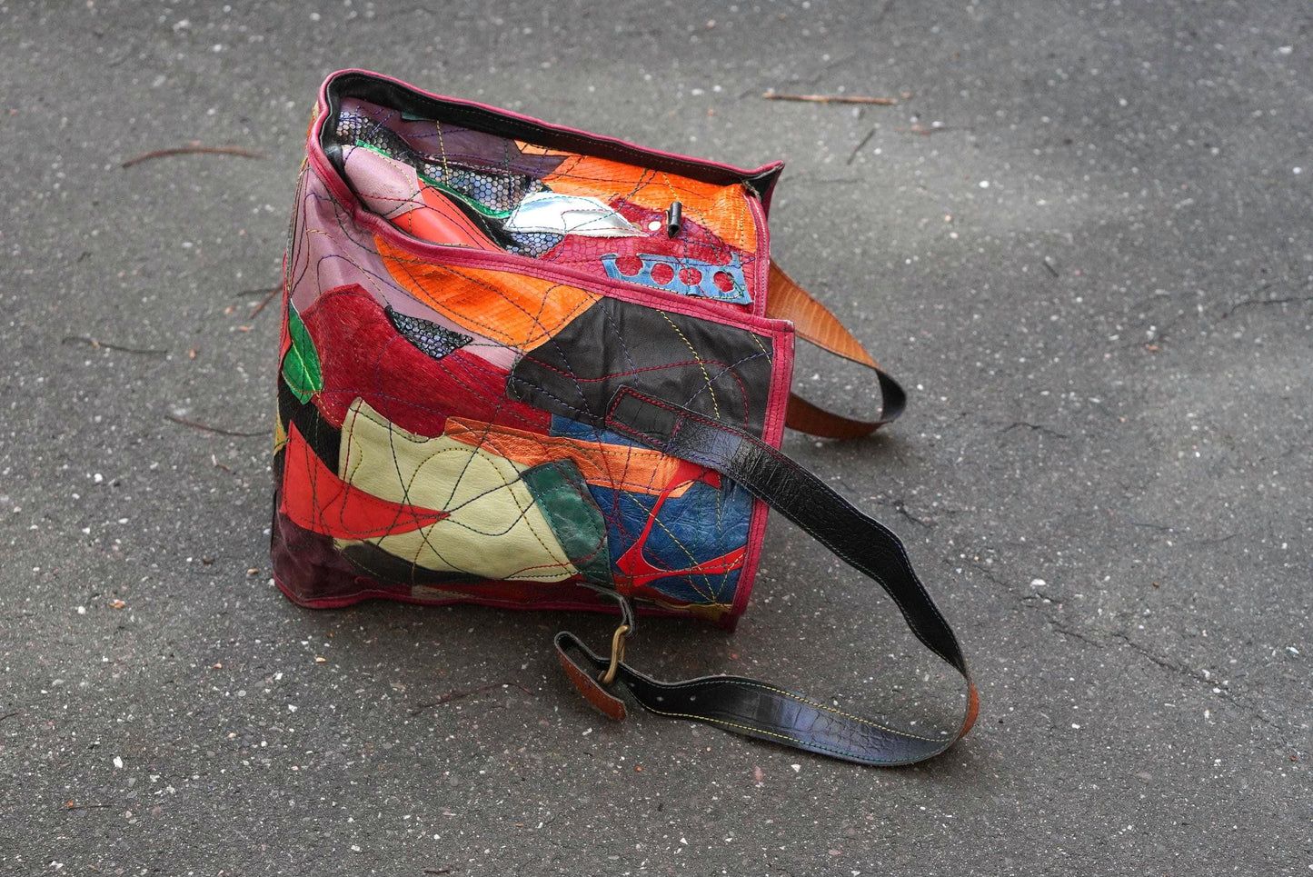 Vintage Fara Dakar Patchwork Leder Tasche Handarbeit Bunt Shopper Unikat 90er