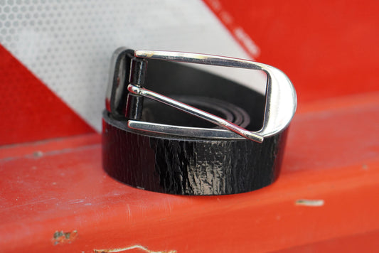 Vintage Bernd Götz Black Patent Leather Belt Made in Germany 85cm Slim Chic