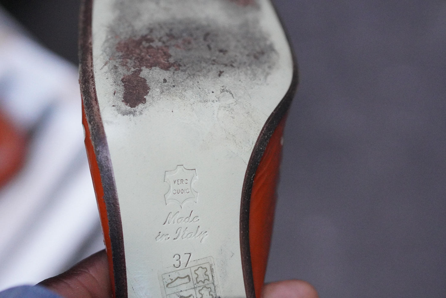 Vintage Mules Square Toe Burnt Orange Patent Leather Block Heel 90s Shoes Citta