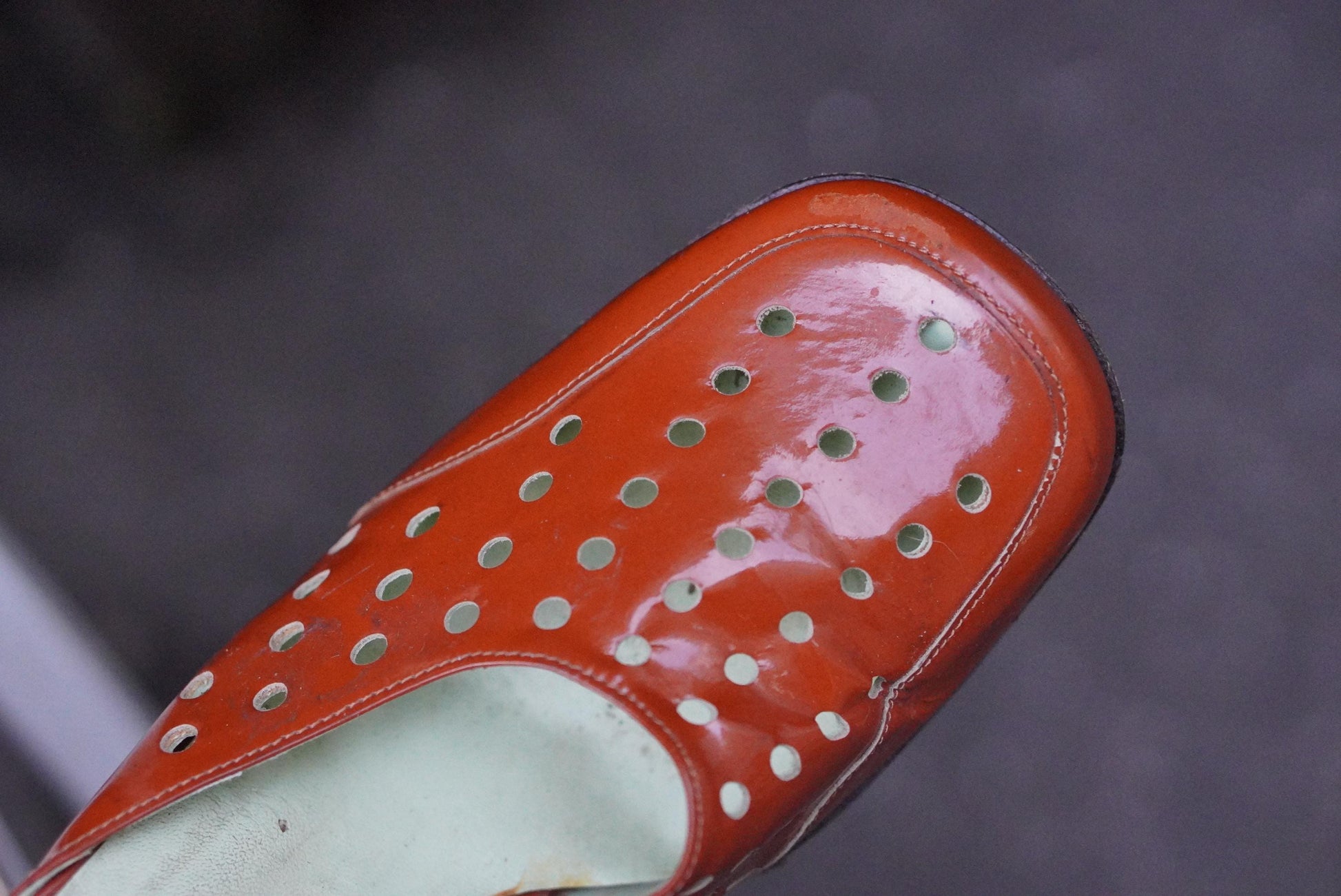 Vintage Mules Square Toe Burnt Orange Patent Leather Block Heel 90s Shoes Citta