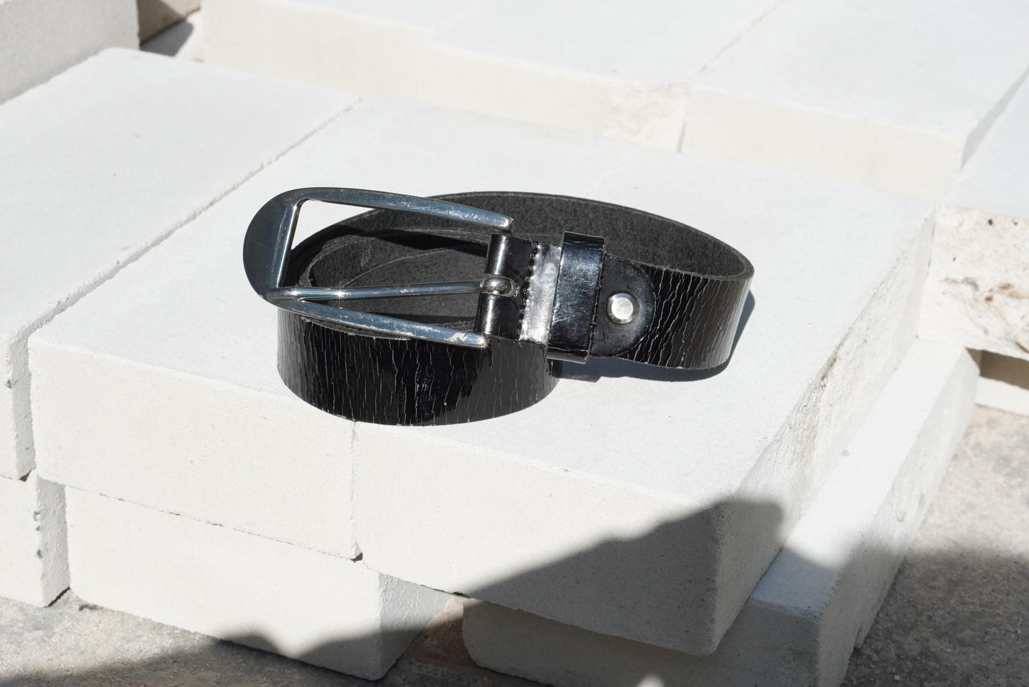 Vintage Bernd Götz Black Patent Leather Belt Made in Germany 85cm Slim Chic