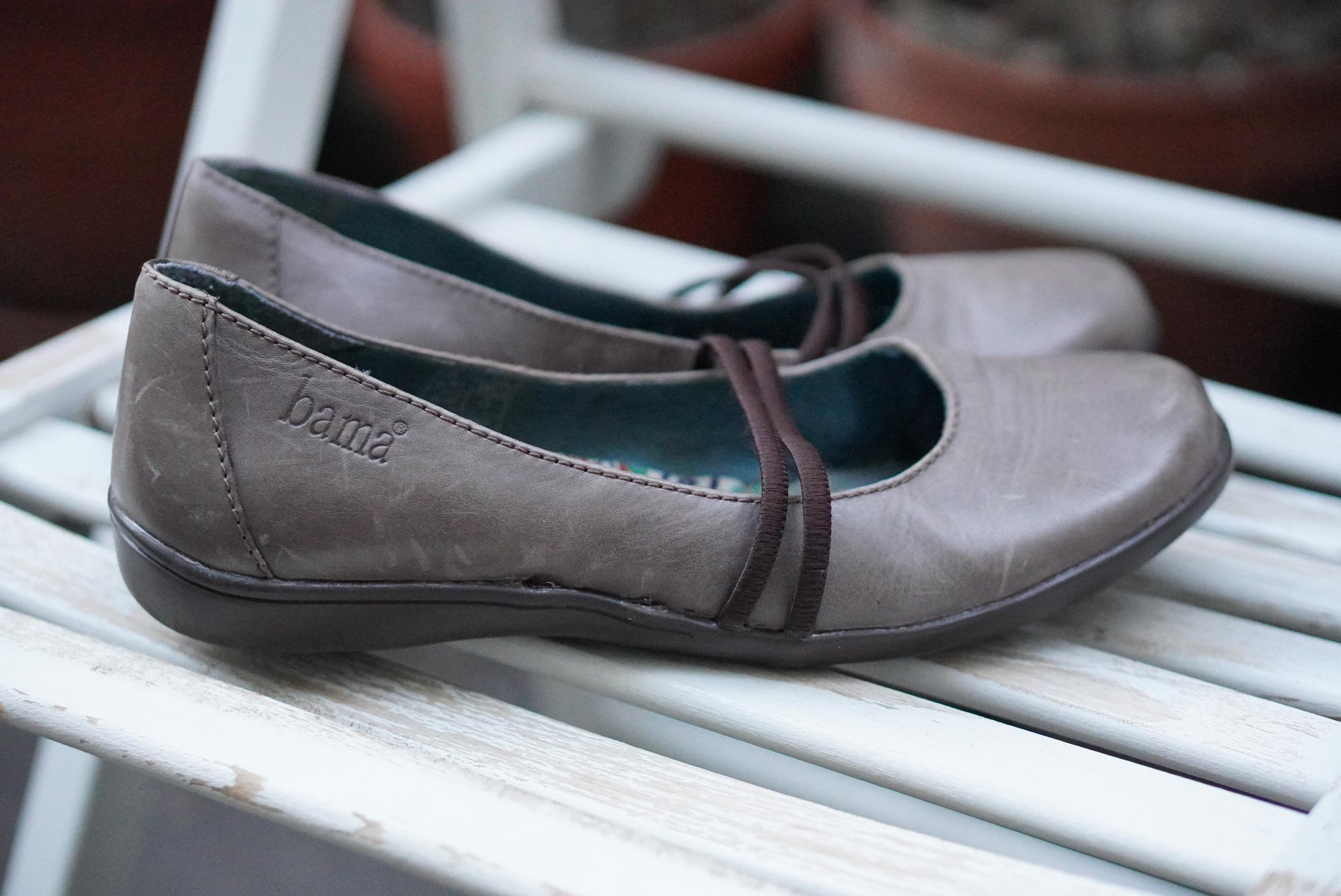 Vintage Leather Ballet Flats Size 39 |Gray Mary Jane Shoes Comfort Slip On Shoes