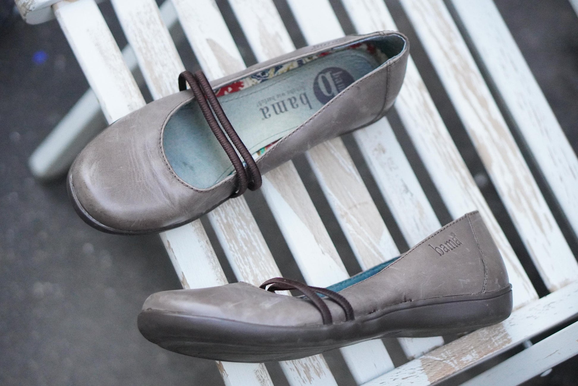 Vintage Leather Ballet Flats Size 39 |Gray Mary Jane Shoes Comfort Slip On Shoes