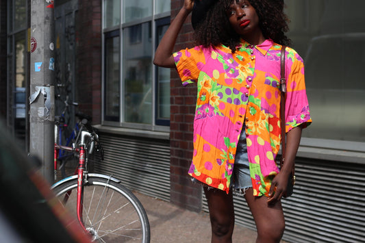 Vintage 90s Oversized Shirt Floral Print Maximalist Psychedelic Retro Top