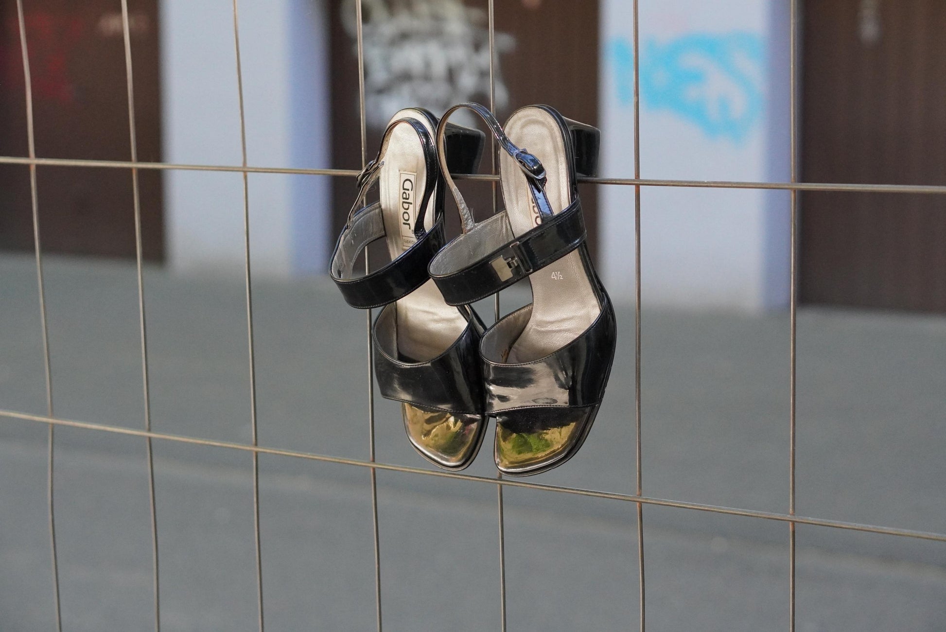 Gabor Vintage 90s Black Patent Leather Sandals Block Heel Slingback UK 4.5 EU 37.5