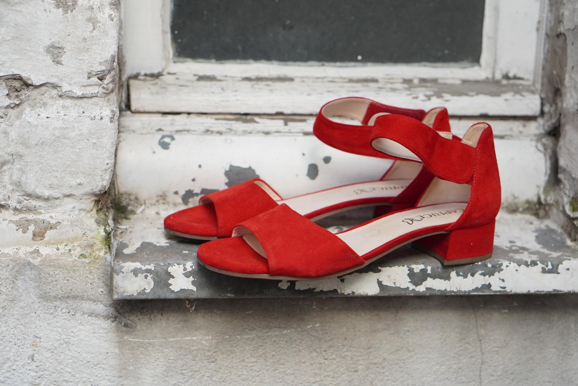 Vintage Red Suede Block Heel Sandals | Ankle Strap Open Toe Summer Shoes UK 5.5