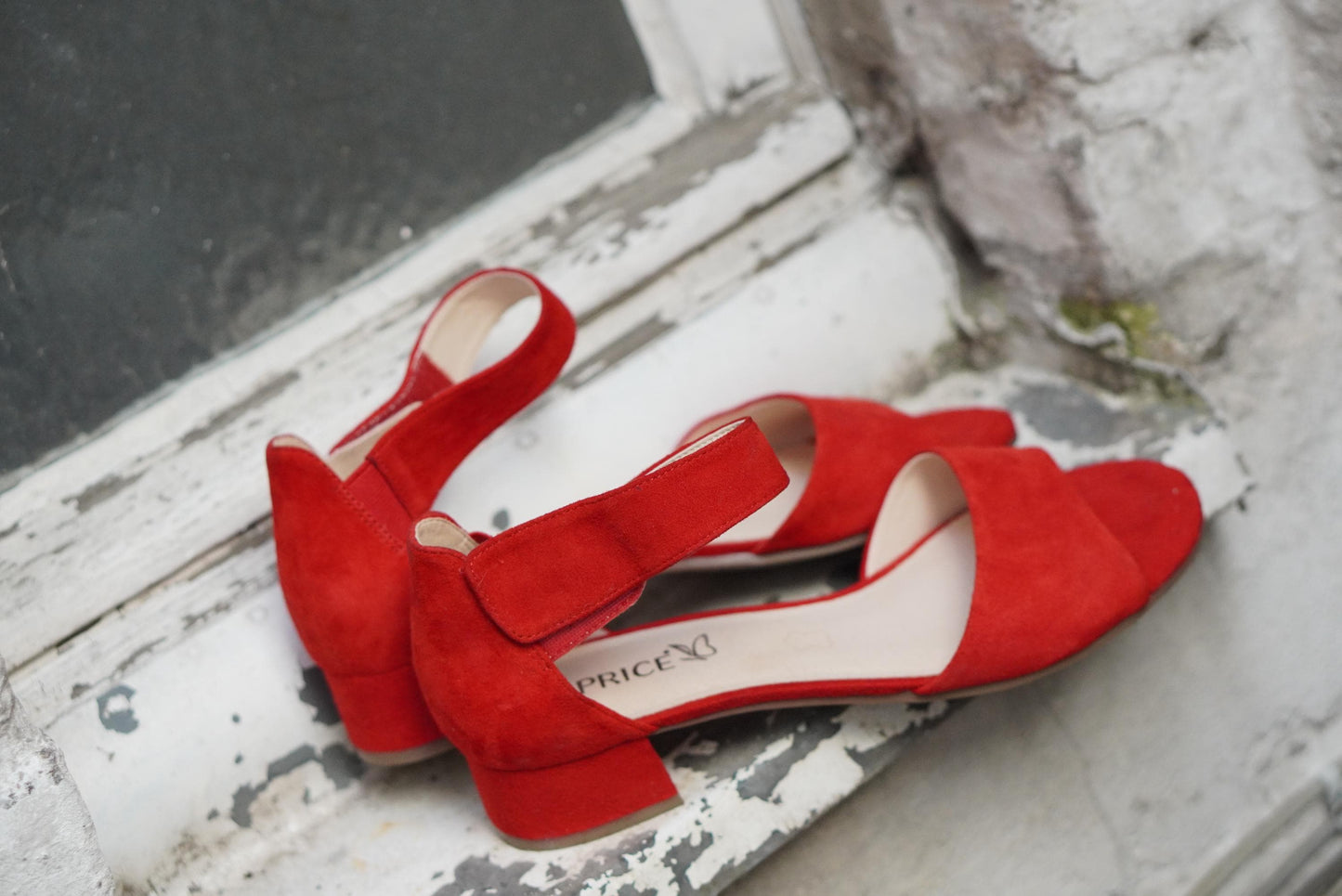 Vintage Red Suede Block Heel Sandals | Ankle Strap Open Toe Summer Shoes UK 5.5