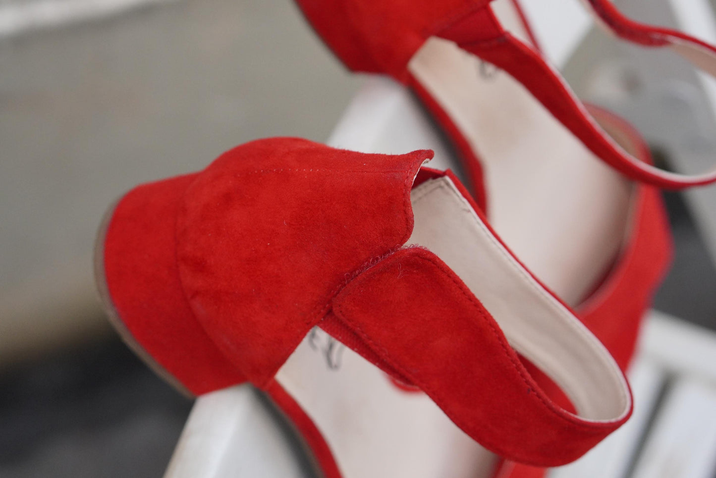 Vintage Red Suede Block Heel Sandals | Ankle Strap Open Toe Summer Shoes UK 5.5