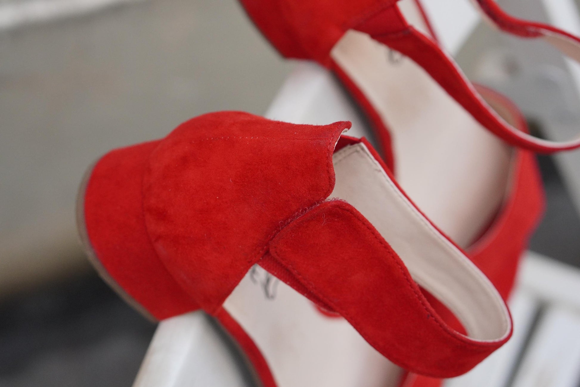 Vintage Red Suede Block Heel Sandals | Ankle Strap Open Toe Summer Shoes UK 5.5