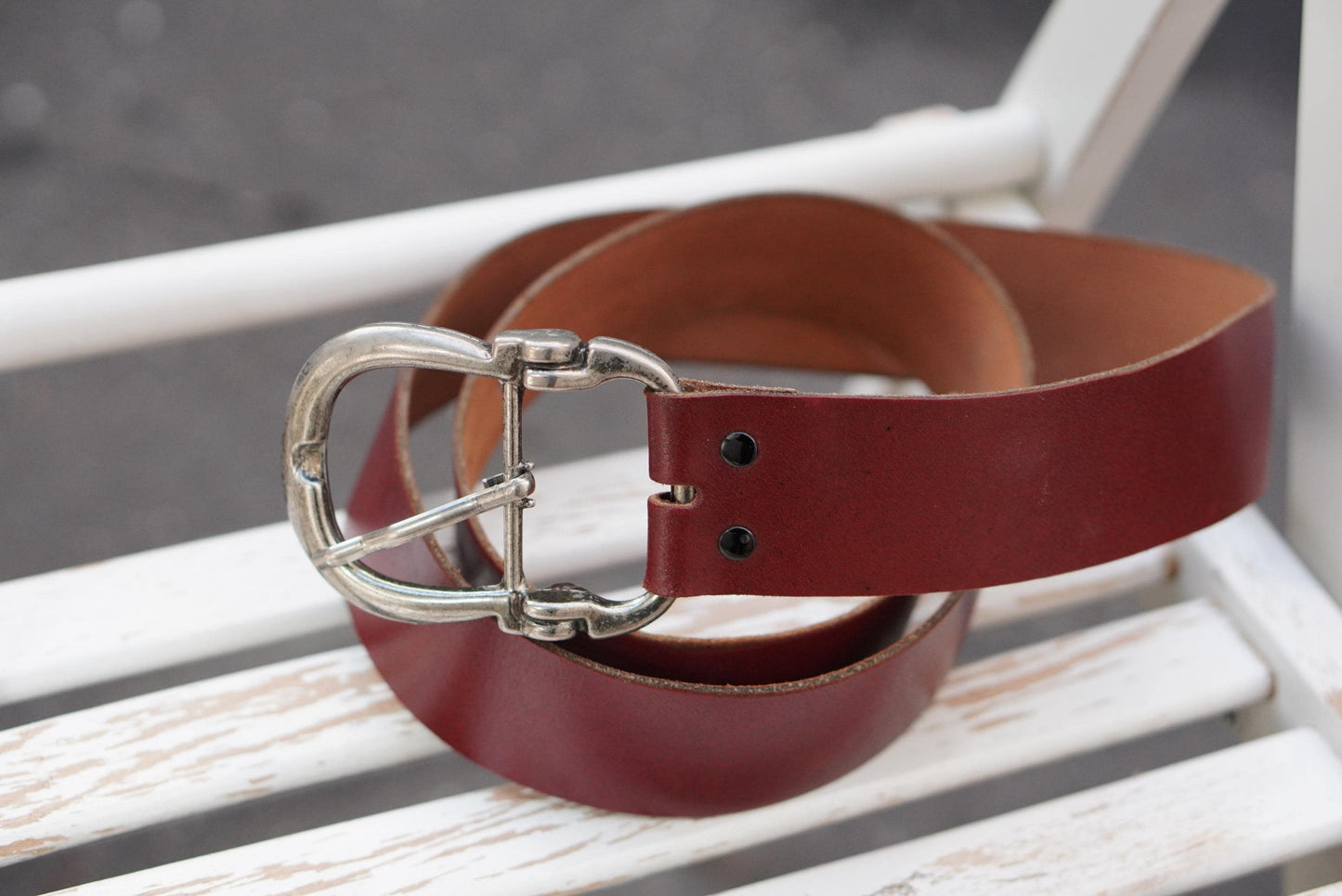 Oxblood Leather Belt Vintage Fireman Buckle Solid Hide Wide Burgundy Waist Belt
