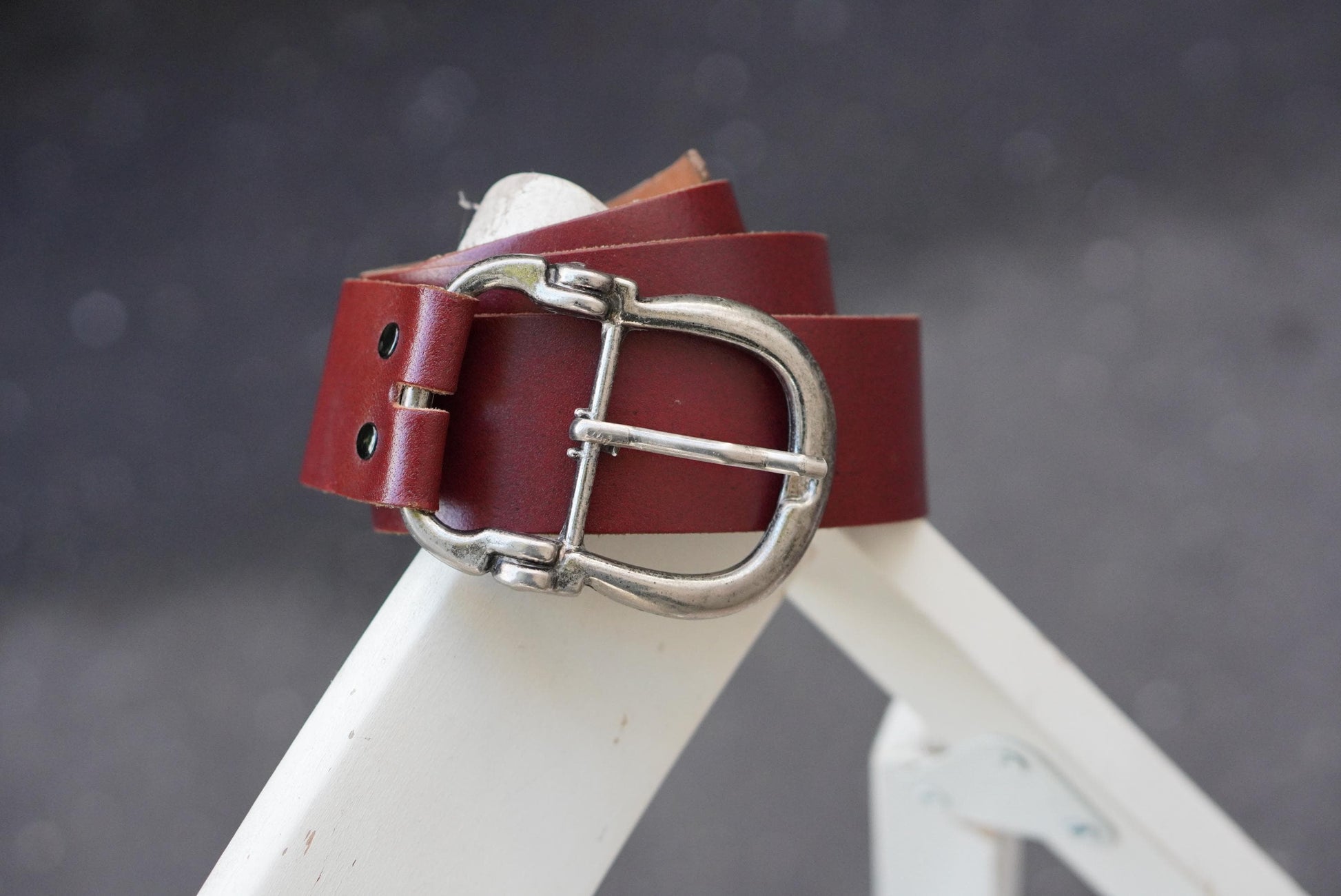 Oxblood Leather Belt Vintage Fireman Buckle Solid Hide Wide Burgundy Waist Belt