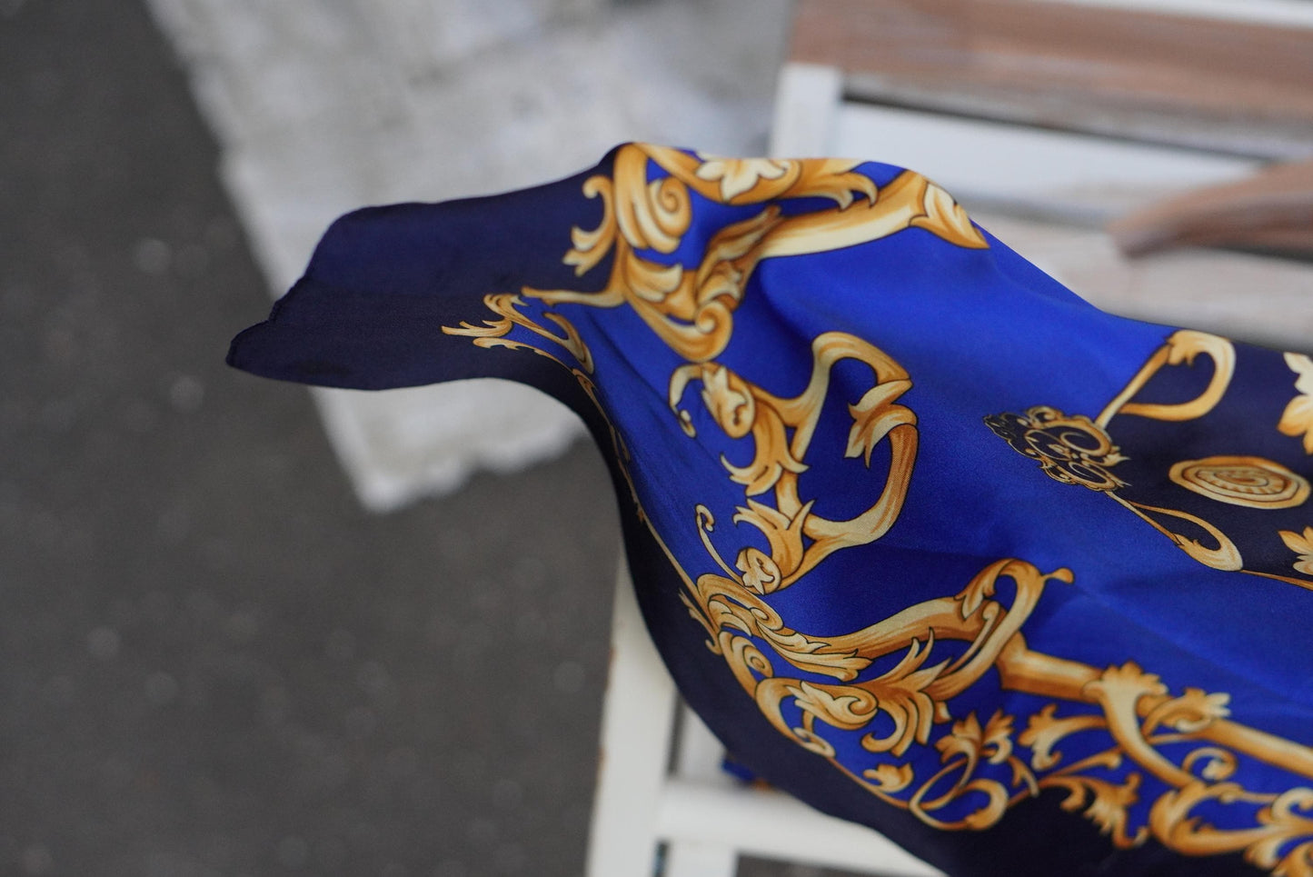 Vintage Tiger Scarf | Royal Blue Gold Chain Print Necktie| Baroque Accessory