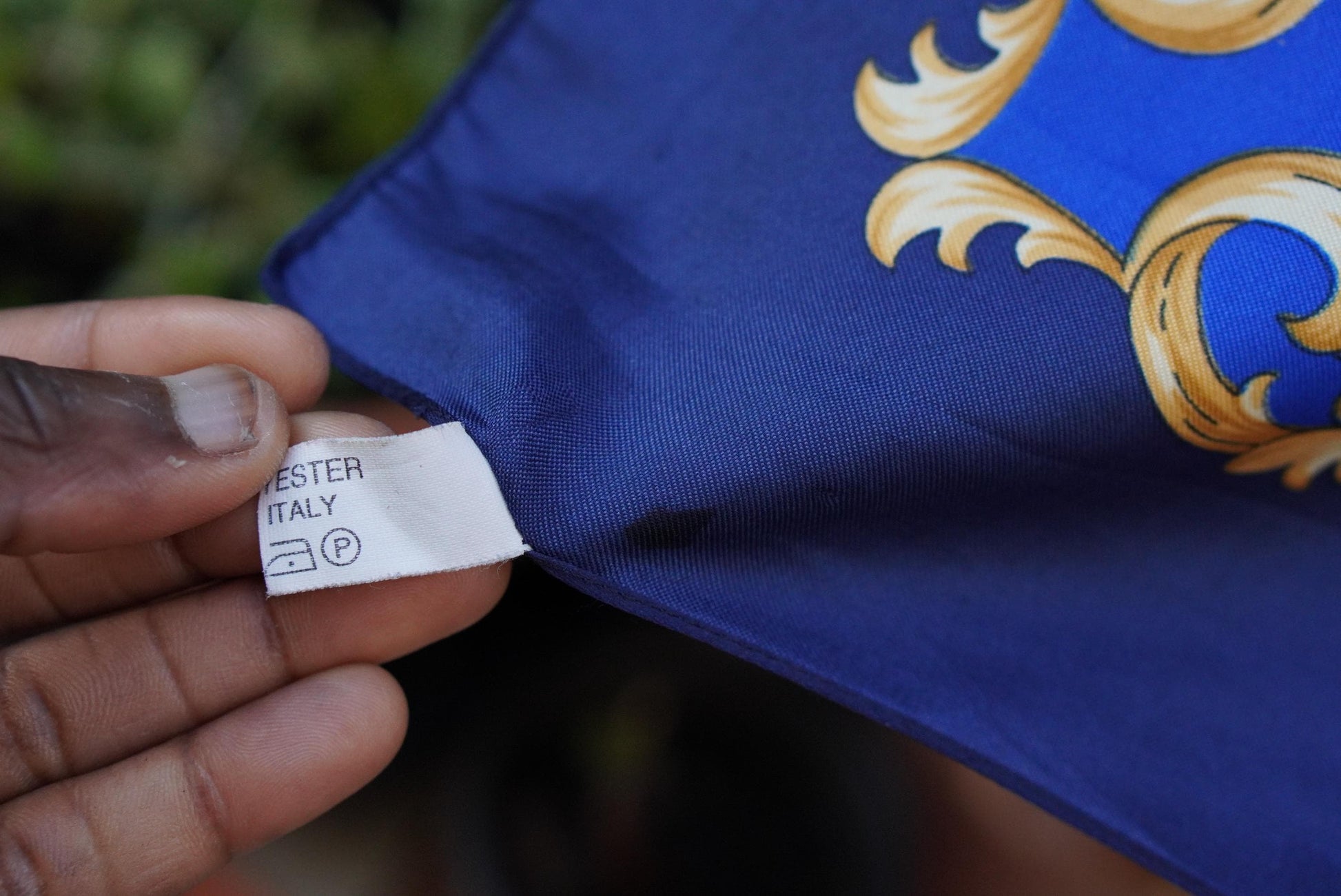 Vintage Tiger Scarf | Royal Blue Gold Chain Print Necktie| Baroque Accessory