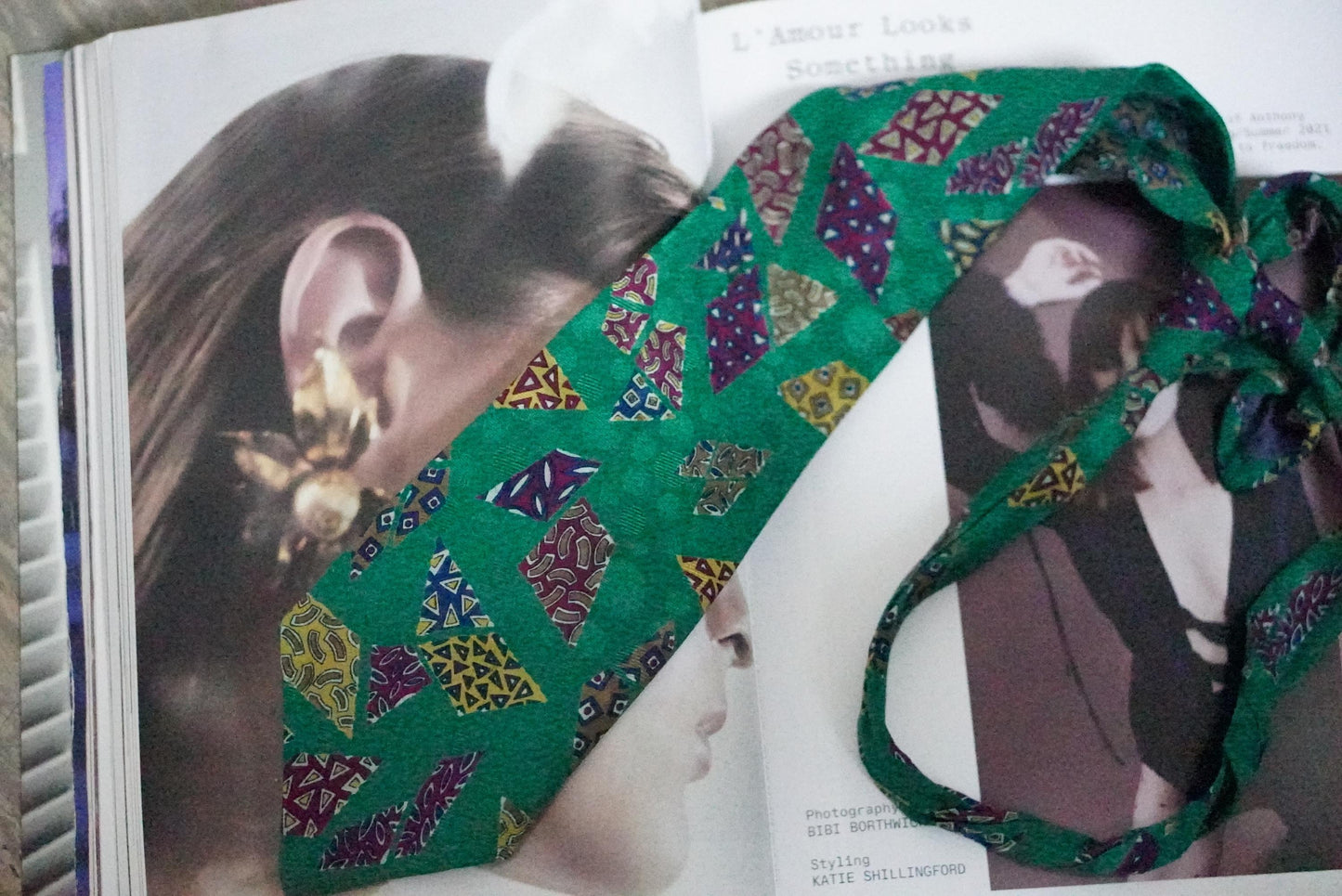 Vintage Silk Tie Emerald Green Geometric Mosaic Print 90s Retro Abstract